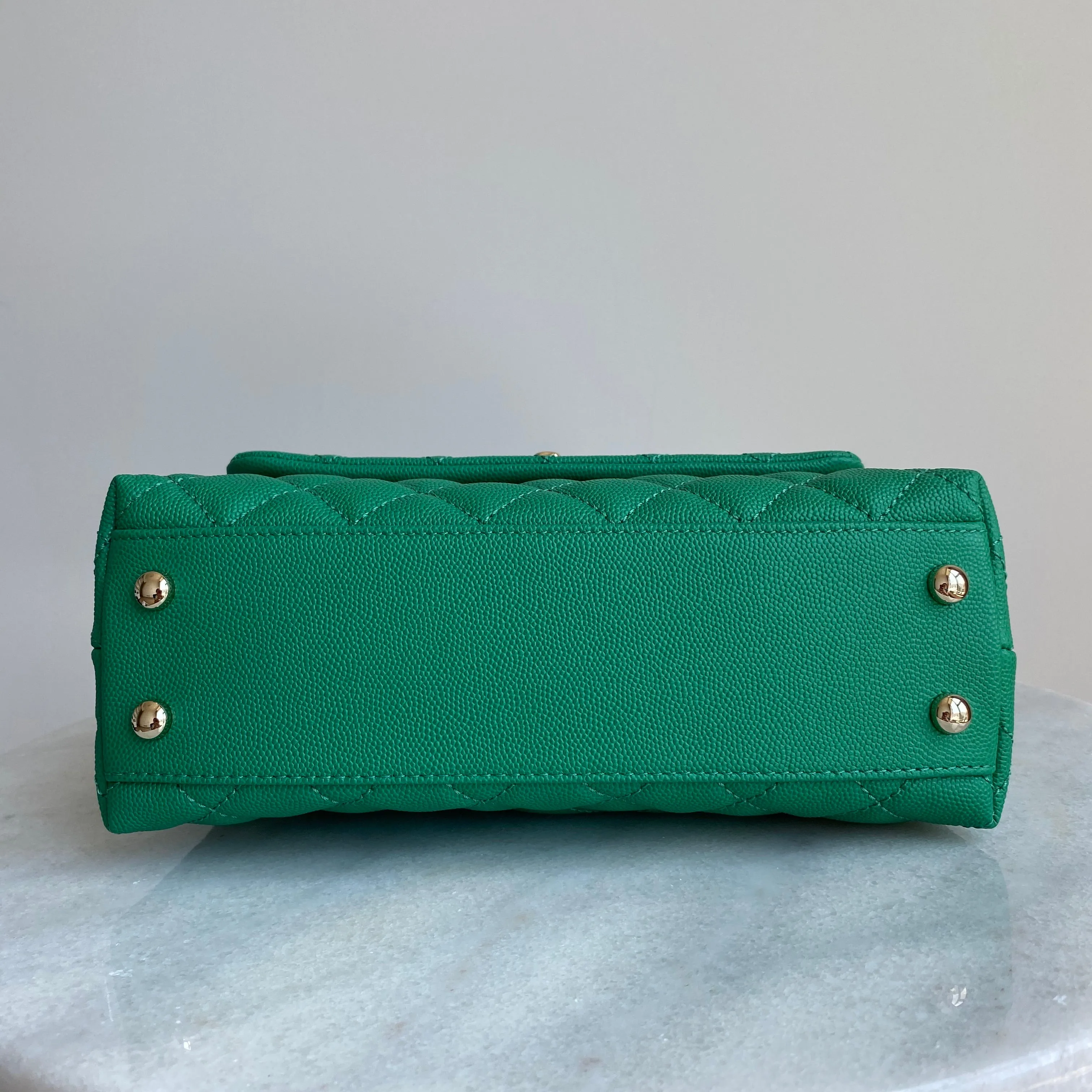 Mini Coco Handle Flap Bag in Green Caviar