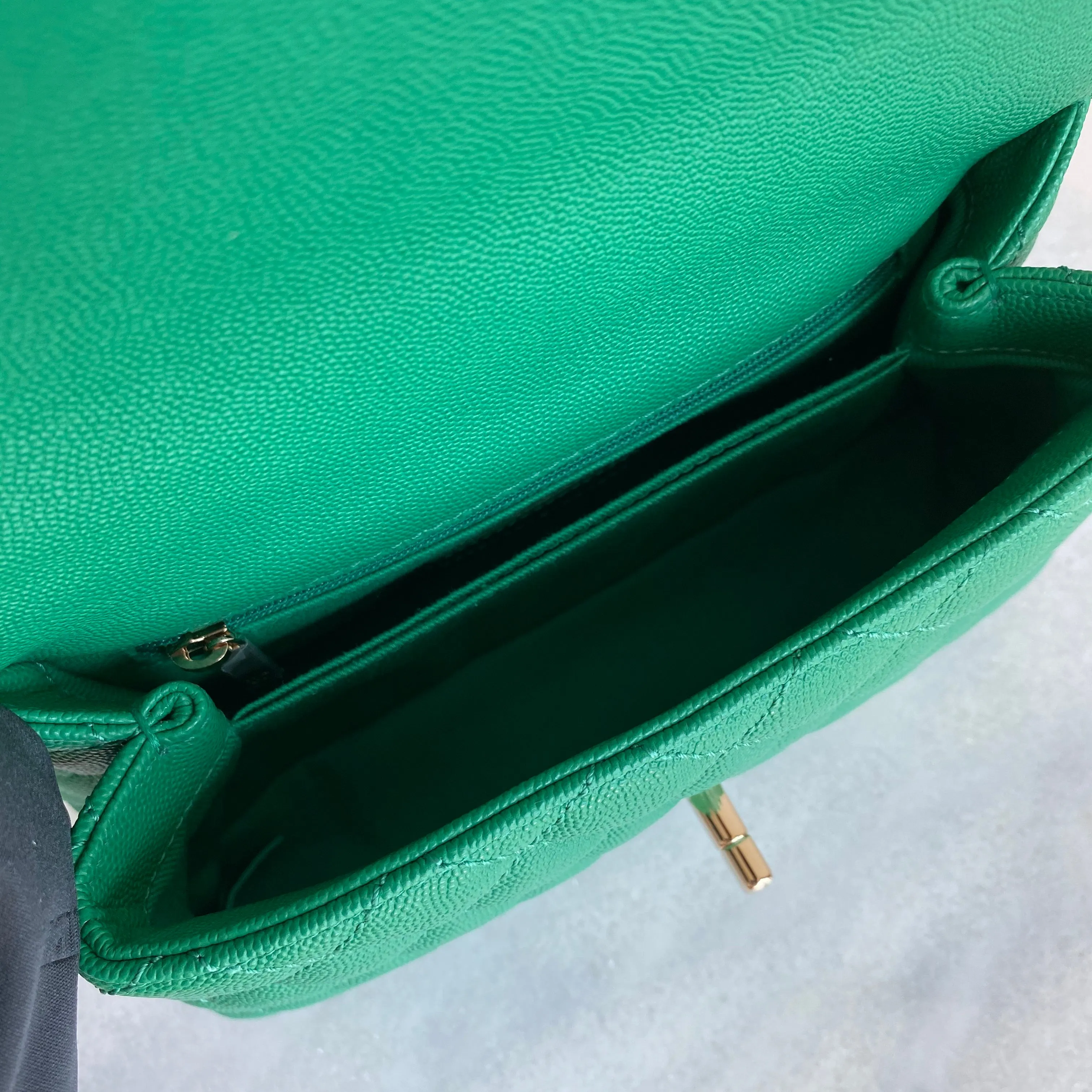 Mini Coco Handle Flap Bag in Green Caviar