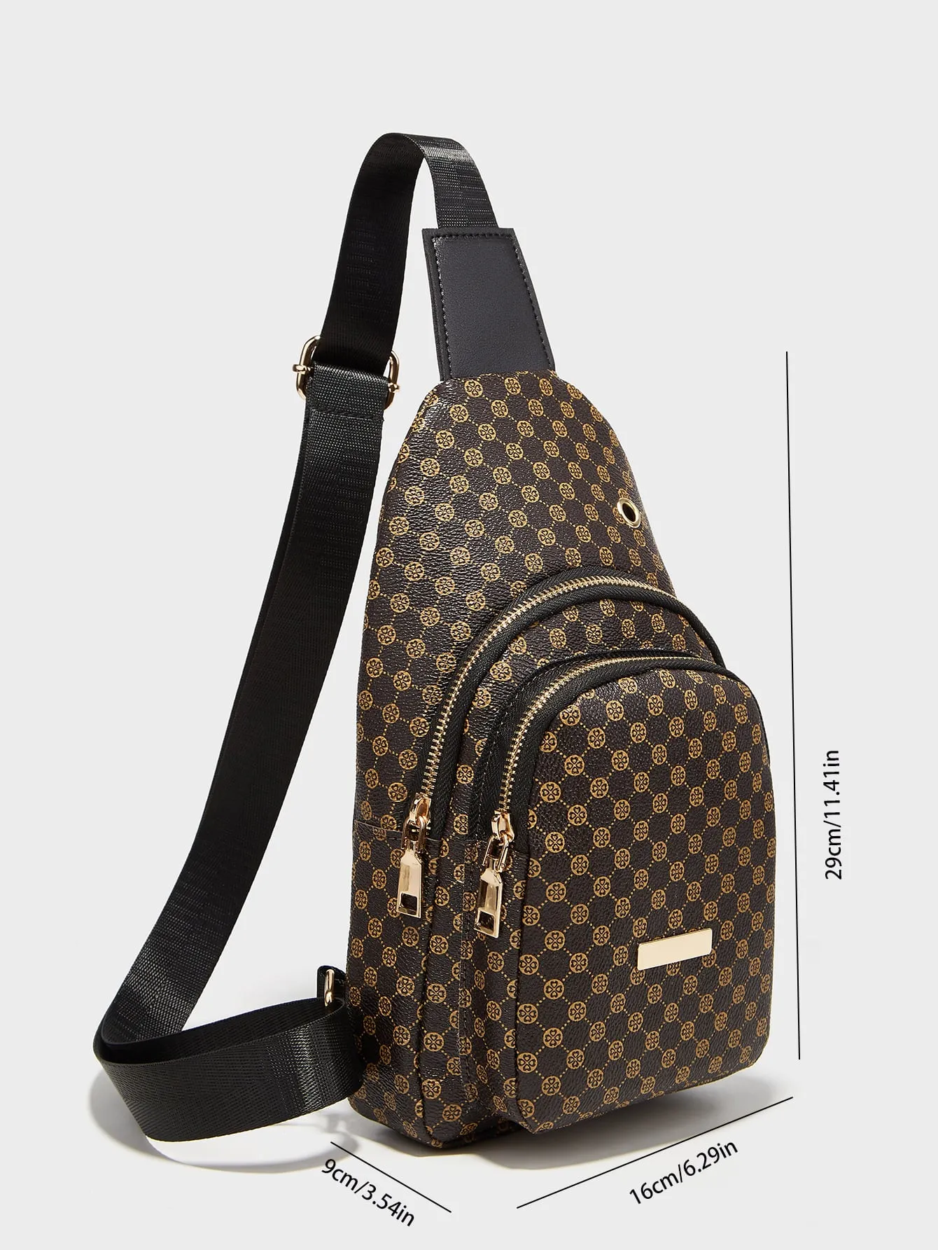 Mini Geometric Pattern Headphone Port Detail Sling Bag - Coffee Brown