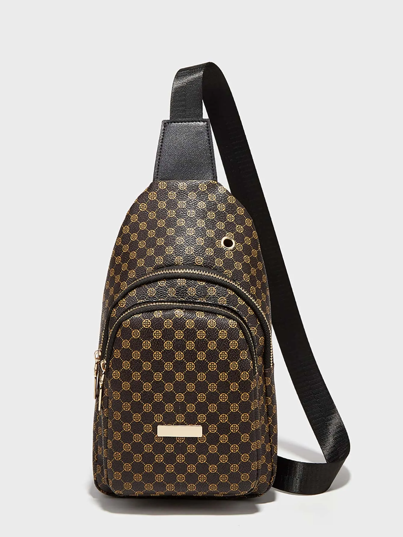 Mini Geometric Pattern Headphone Port Detail Sling Bag - Coffee Brown