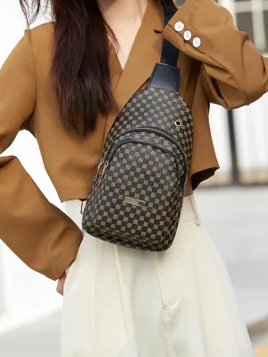 Mini Geometric Pattern Headphone Port Detail Sling Bag - Coffee Brown