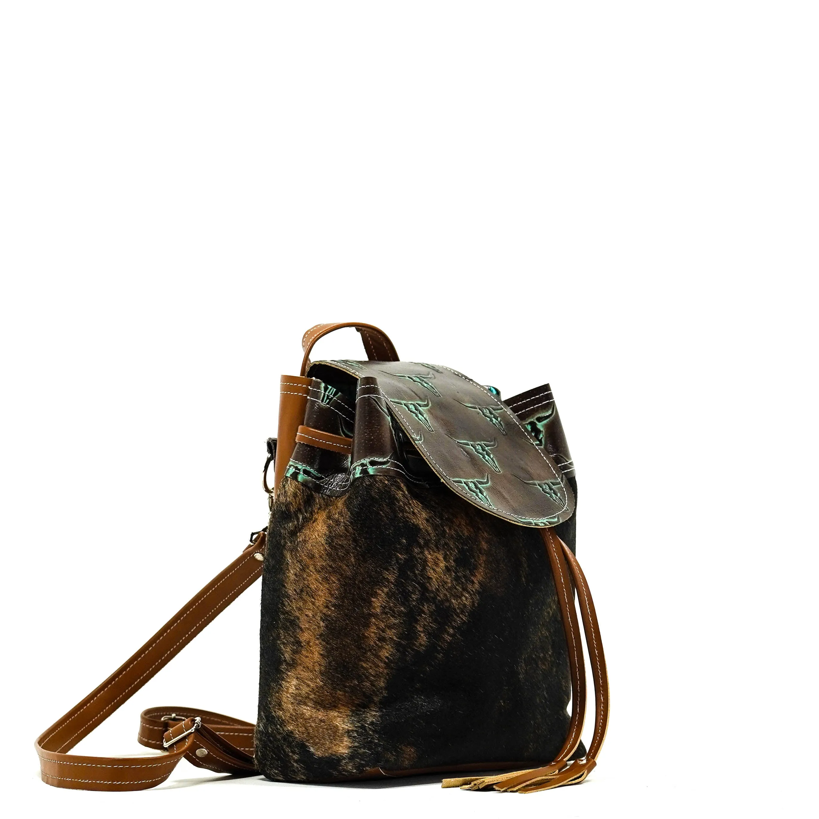 Mini Kelsea Backpack - Two-Tone Brindle w/ Mint Chocolate Skulls