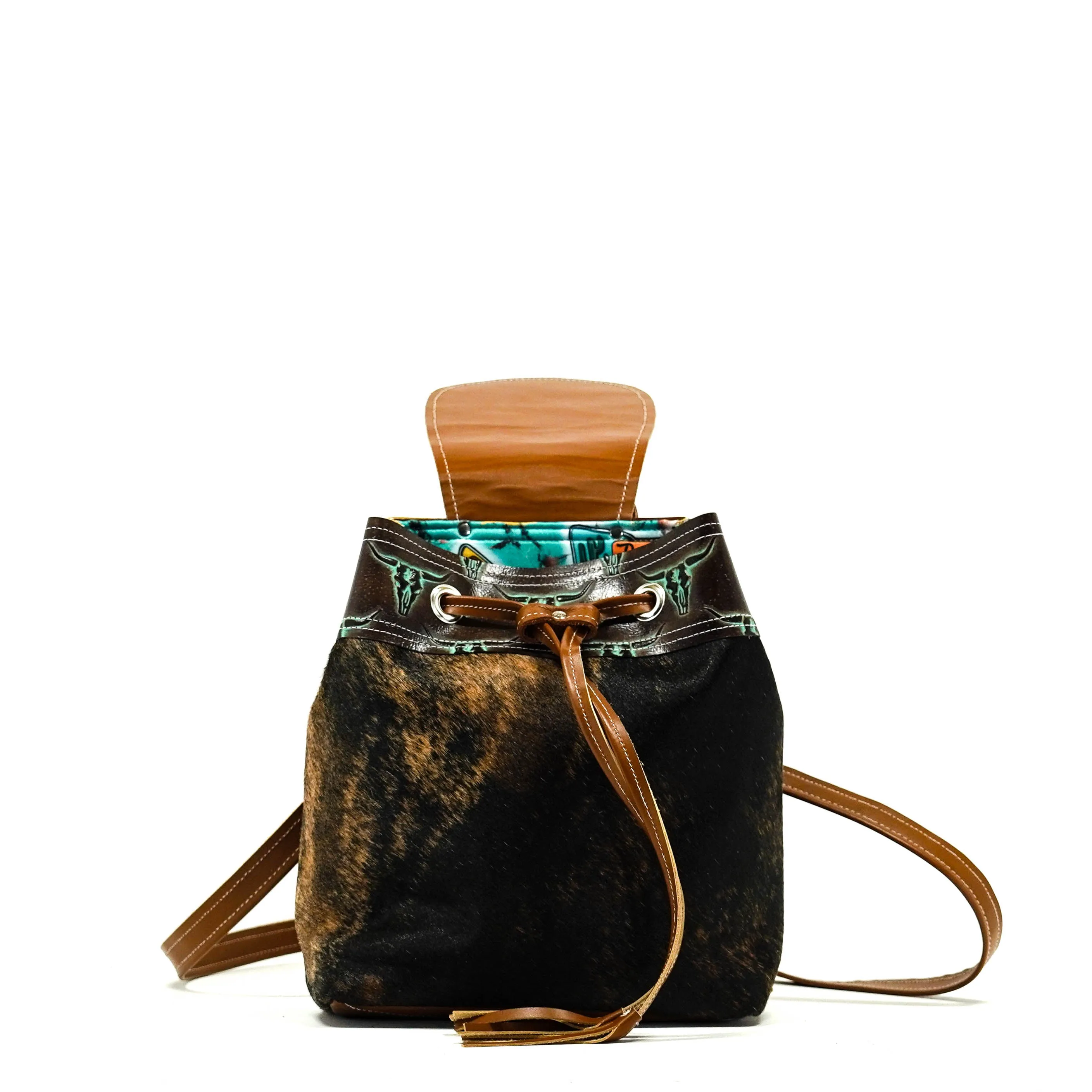 Mini Kelsea Backpack - Two-Tone Brindle w/ Mint Chocolate Skulls