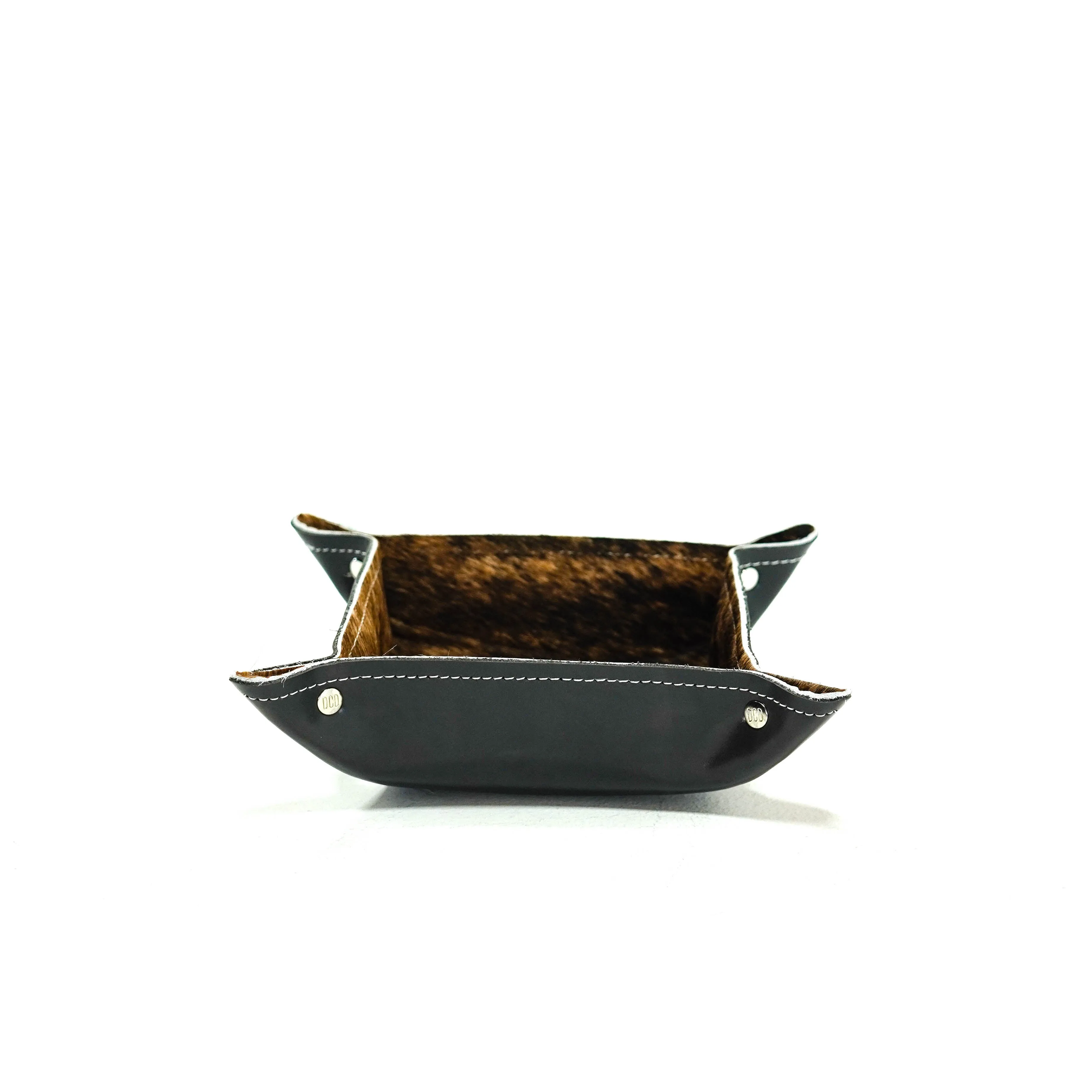 Mini Tray - Glossed Lead Leather w/ Brindle