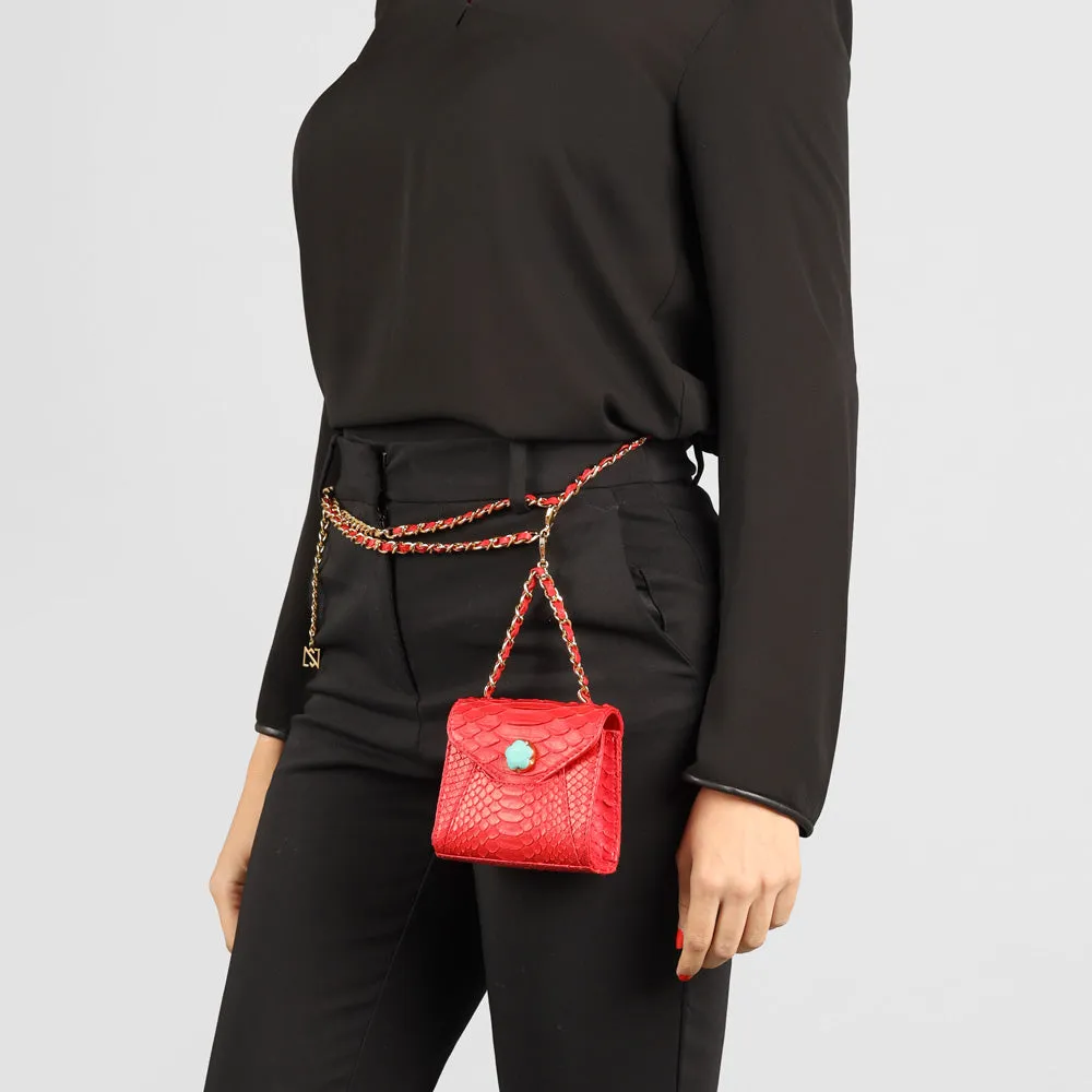 MINI ZAIN BAG IN RED PYTHON AND TURQUOISE STONE