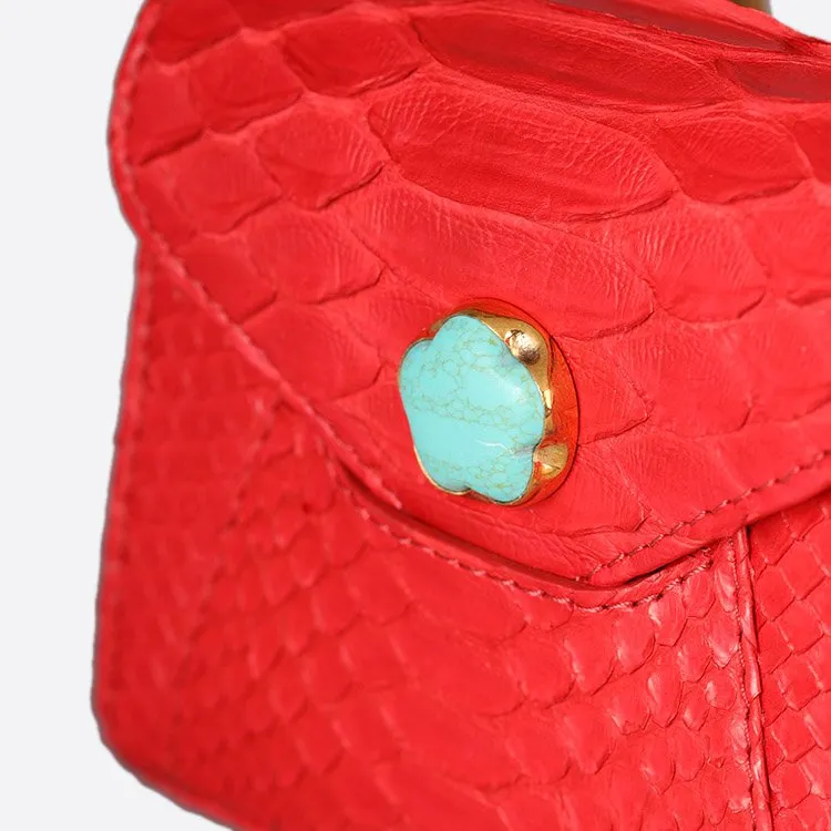 MINI ZAIN BAG IN RED PYTHON AND TURQUOISE STONE
