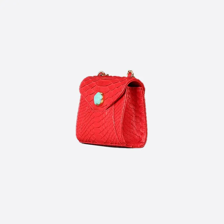 MINI ZAIN BAG IN RED PYTHON AND TURQUOISE STONE