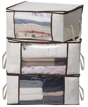 MISSLO Thick Oxford Clothing Organizer Storage Bags for Clothes, Blanket, Comforter, Closet, 3 Piece Set (Beige)
