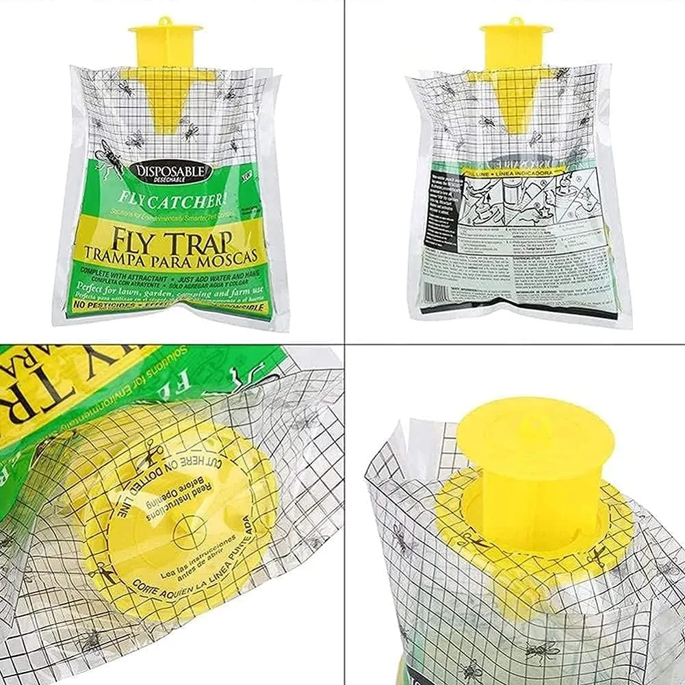 NEW Disposable Fly Insects Trap Bags, Fly Catcher Insect Trap, Outdoor Disposable Hanging Fly Trap, Non-Toxic and Odorless Hanging Bait Bag Catcher Pest Catcher for Outdoor Garden (1 pk)