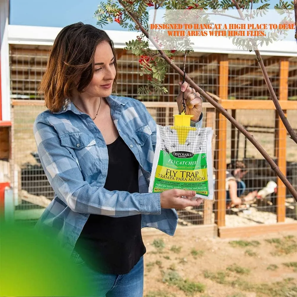 NEW Disposable Fly Insects Trap Bags, Fly Catcher Insect Trap, Outdoor Disposable Hanging Fly Trap, Non-Toxic and Odorless Hanging Bait Bag Catcher Pest Catcher for Outdoor Garden (1 pk)