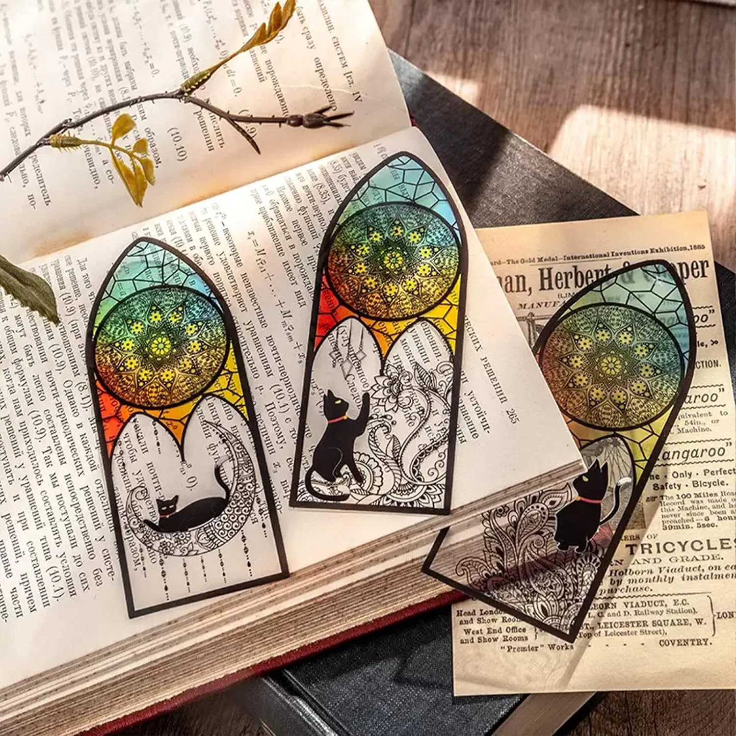 NEW Helia's Daily Series PET Bookmarks 6 Pcs Assorted Cute Book Markers Clip Set for Teachers Students Book Lovers Reading for School Office Home Supplies Black Cat Page Markers (with Church)