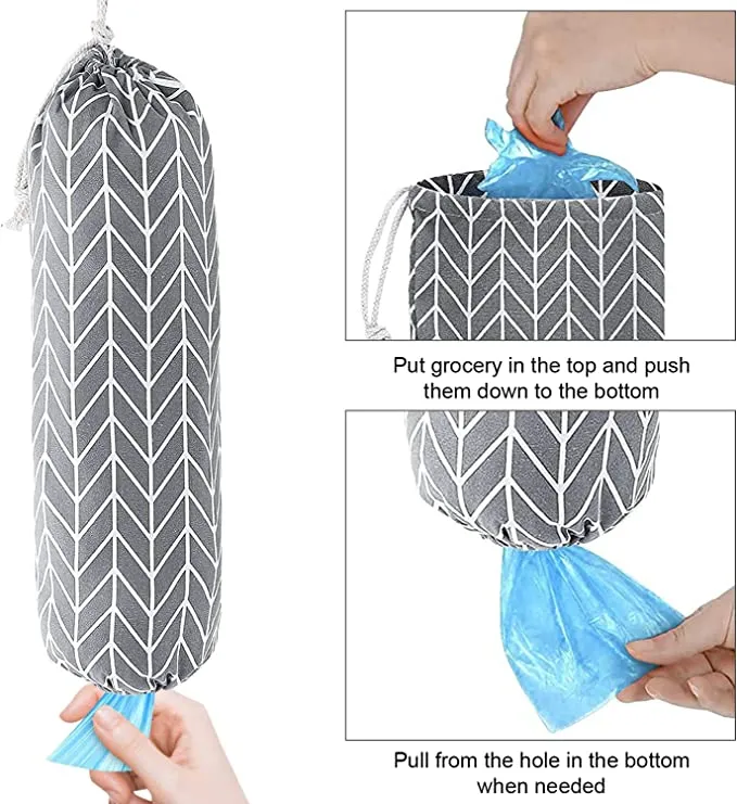 New Large Grocery Bags Holders, Reusable Wall Mount Sack Holder Carrier with Hanging Loop, great as baby hamper too! Grey