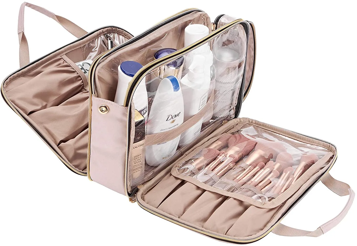 NISHEL Travel Toiletry Bag, Portable Makeup Organizer, Stand Up Cosmetic Bag, Travel Cosmetic Case for Travel Sized Toiletries, Pink