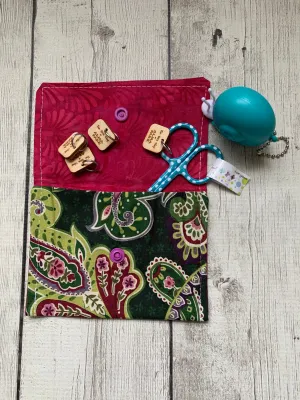Notions Pouch by Rose (single pocket) -  Green paisley/pink