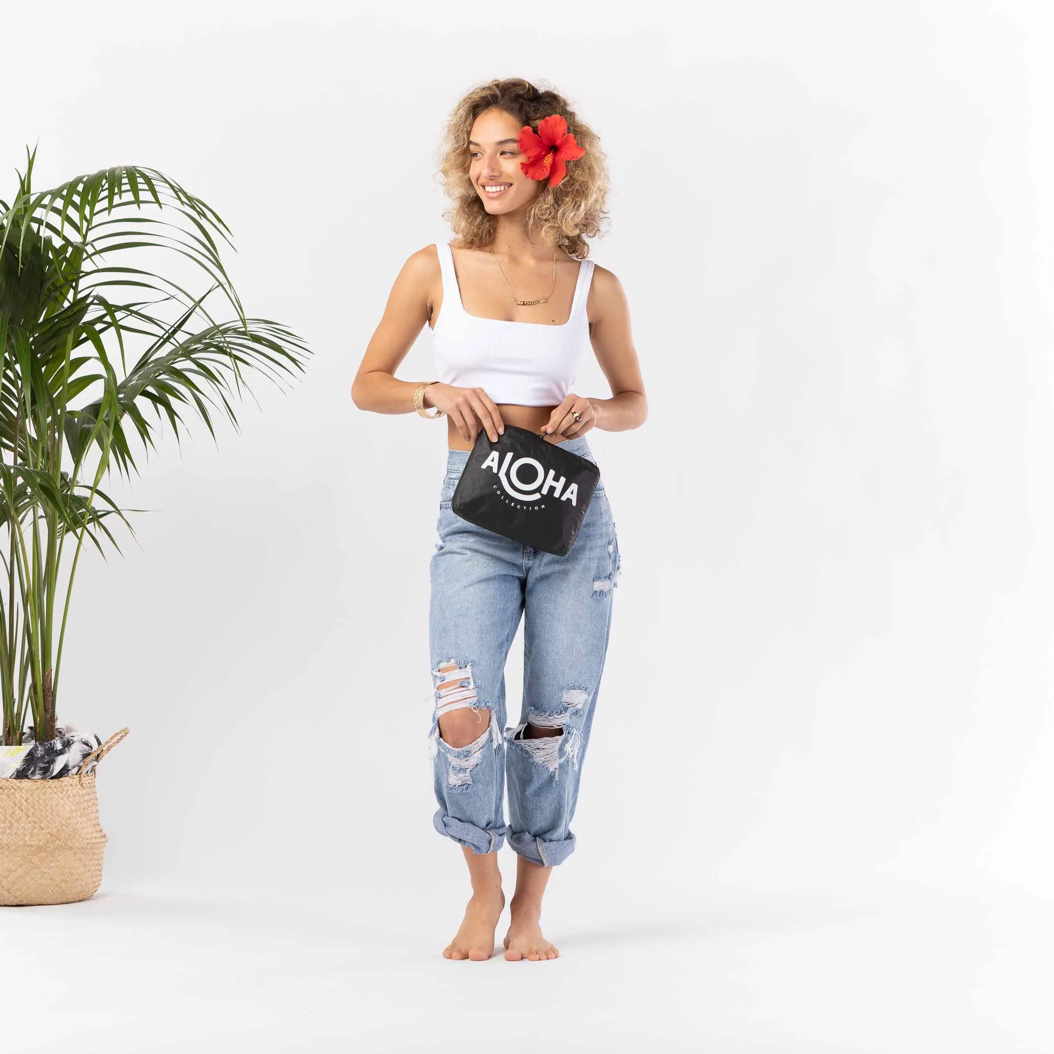 Original Black Aloha Pouch Small White on Black