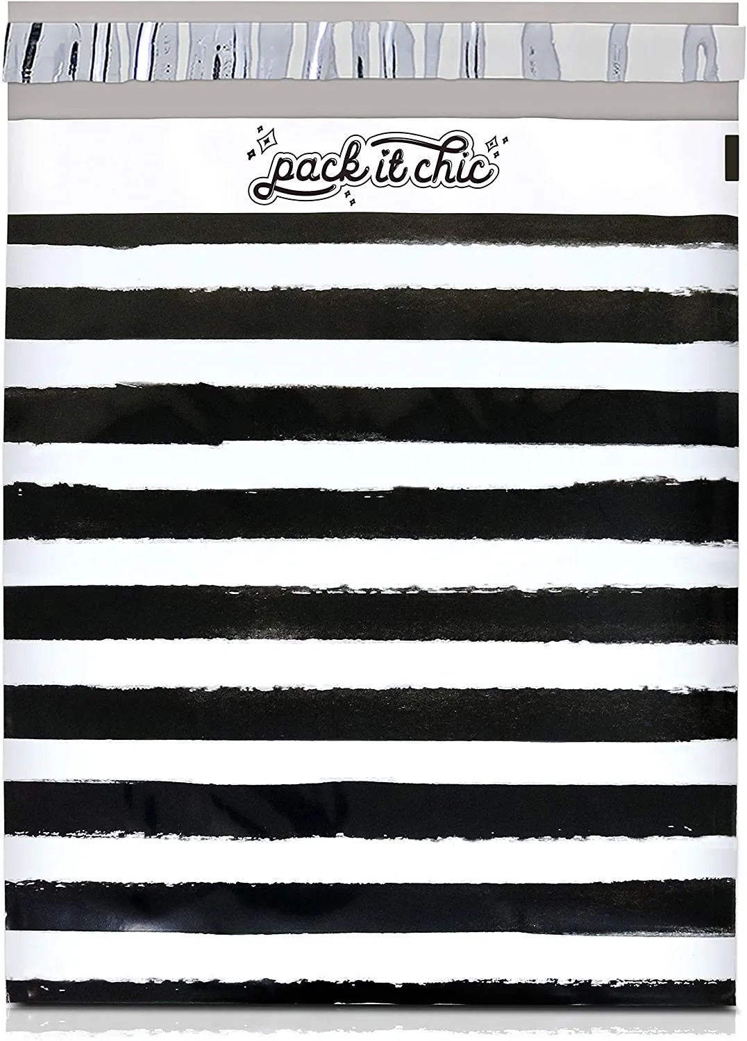 Pack It Chic - 10X13 (100 Pack) Black Watercolor Stripes Poly Mailer Envelope Plastic Custom Mailing & Shipping Bags - Self Seal