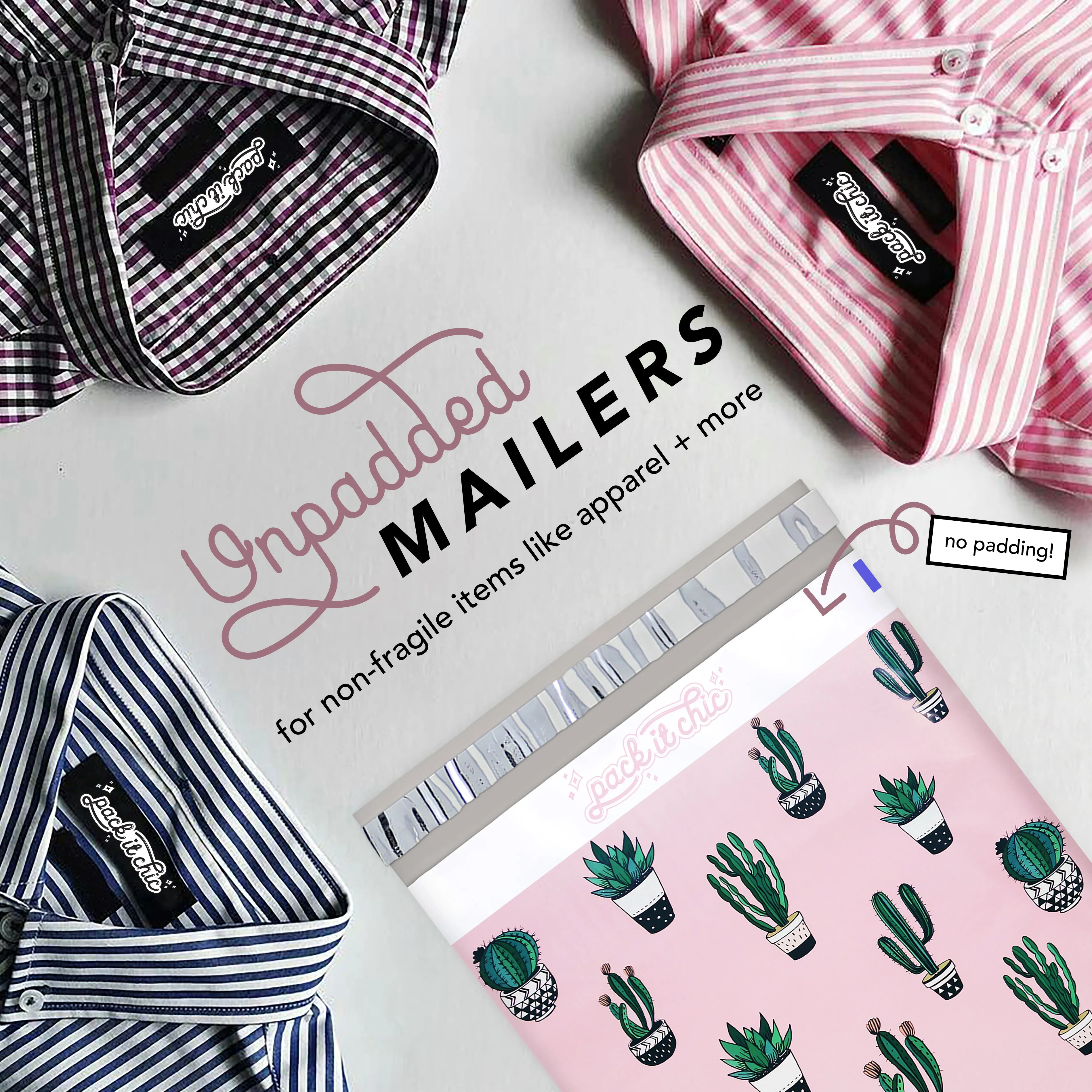 Pack It Chic - 10X13 (100 Pack) Cactus & Succulents Poly Mailer Envelope Plastic Custom Mailing & Shipping Bags - Self Seal