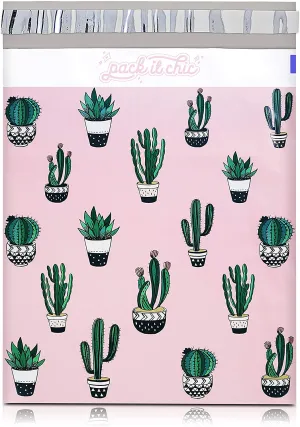 Pack It Chic - 10X13 (100 Pack) Cactus & Succulents Poly Mailer Envelope Plastic Custom Mailing & Shipping Bags - Self Seal