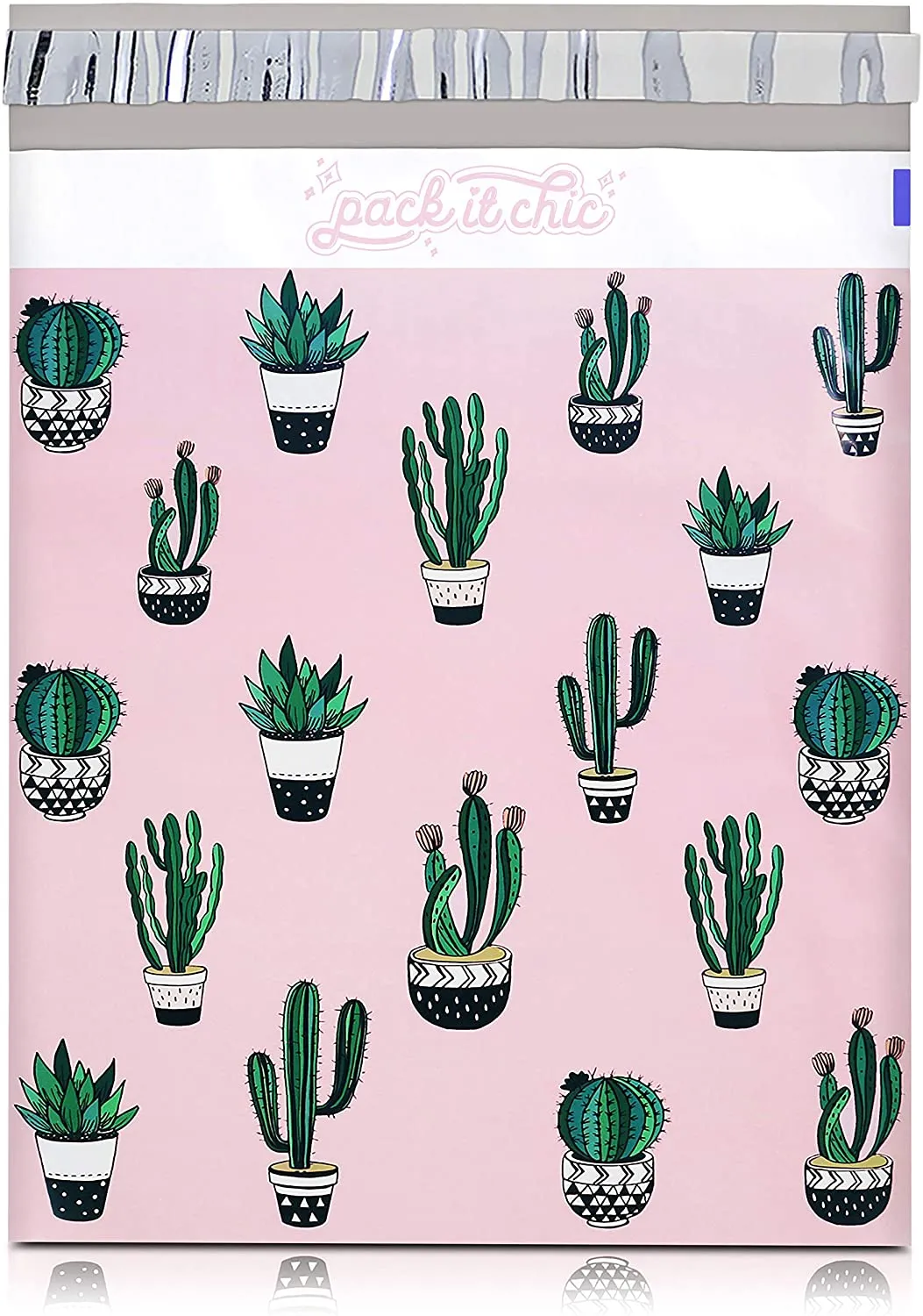 Pack It Chic - 10X13 (100 Pack) Cactus & Succulents Poly Mailer Envelope Plastic Custom Mailing & Shipping Bags - Self Seal