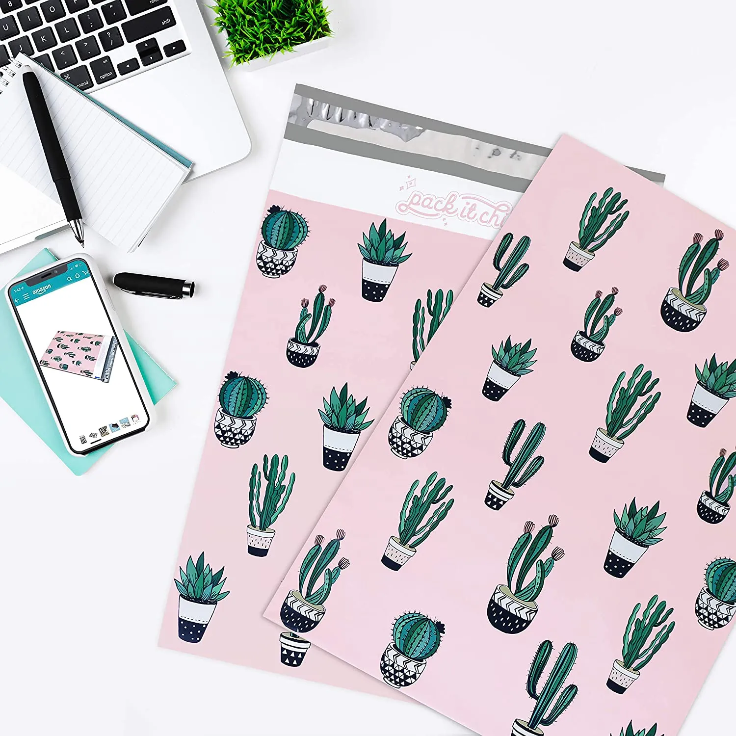 Pack It Chic - 10X13 (100 Pack) Cactus & Succulents Poly Mailer Envelope Plastic Custom Mailing & Shipping Bags - Self Seal