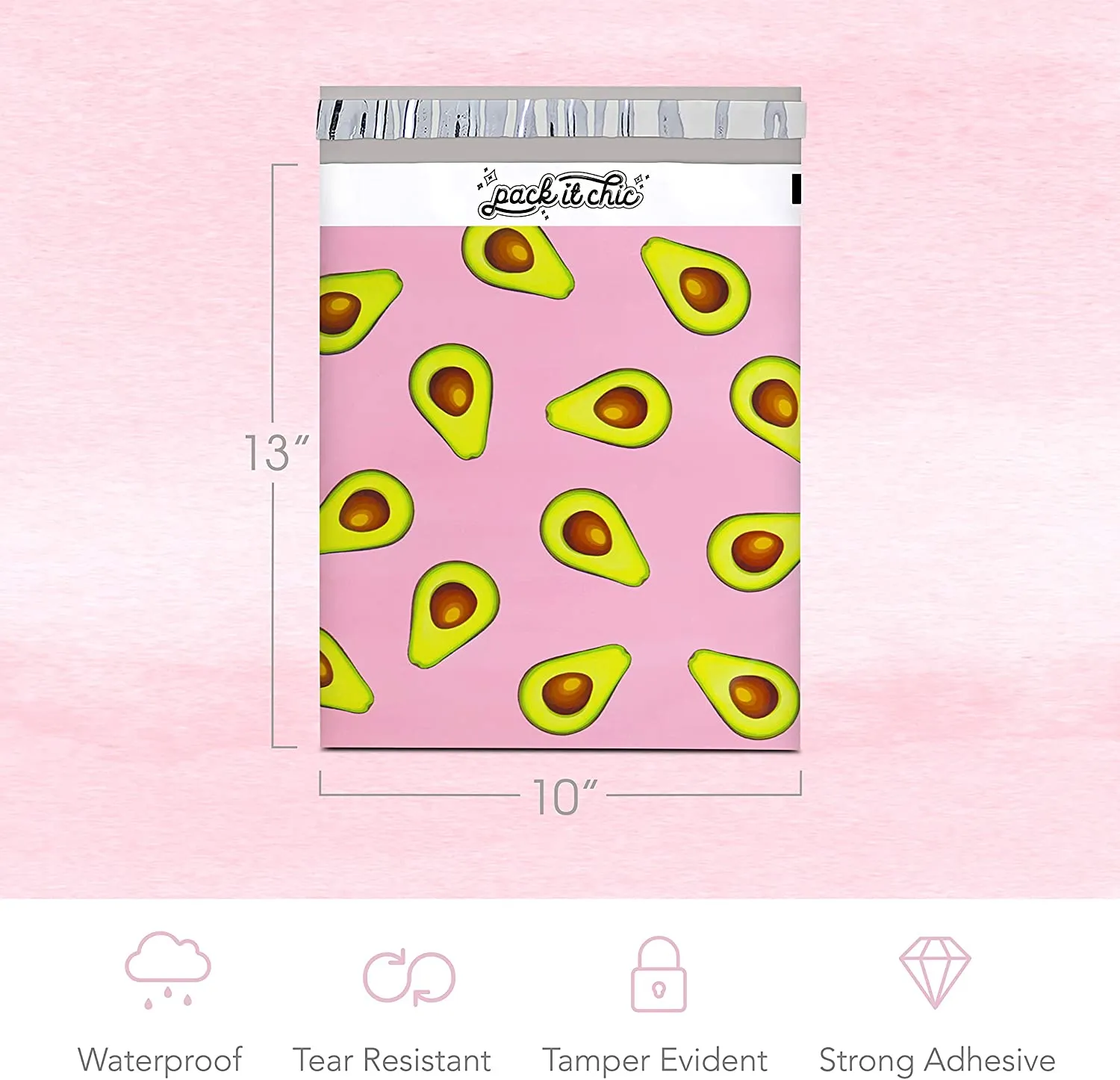 Pack It Chic - 10X13 (100 Pack) California Avocados Poly Mailer Envelope Plastic Custom Mailing & Shipping Bags - Self Seal