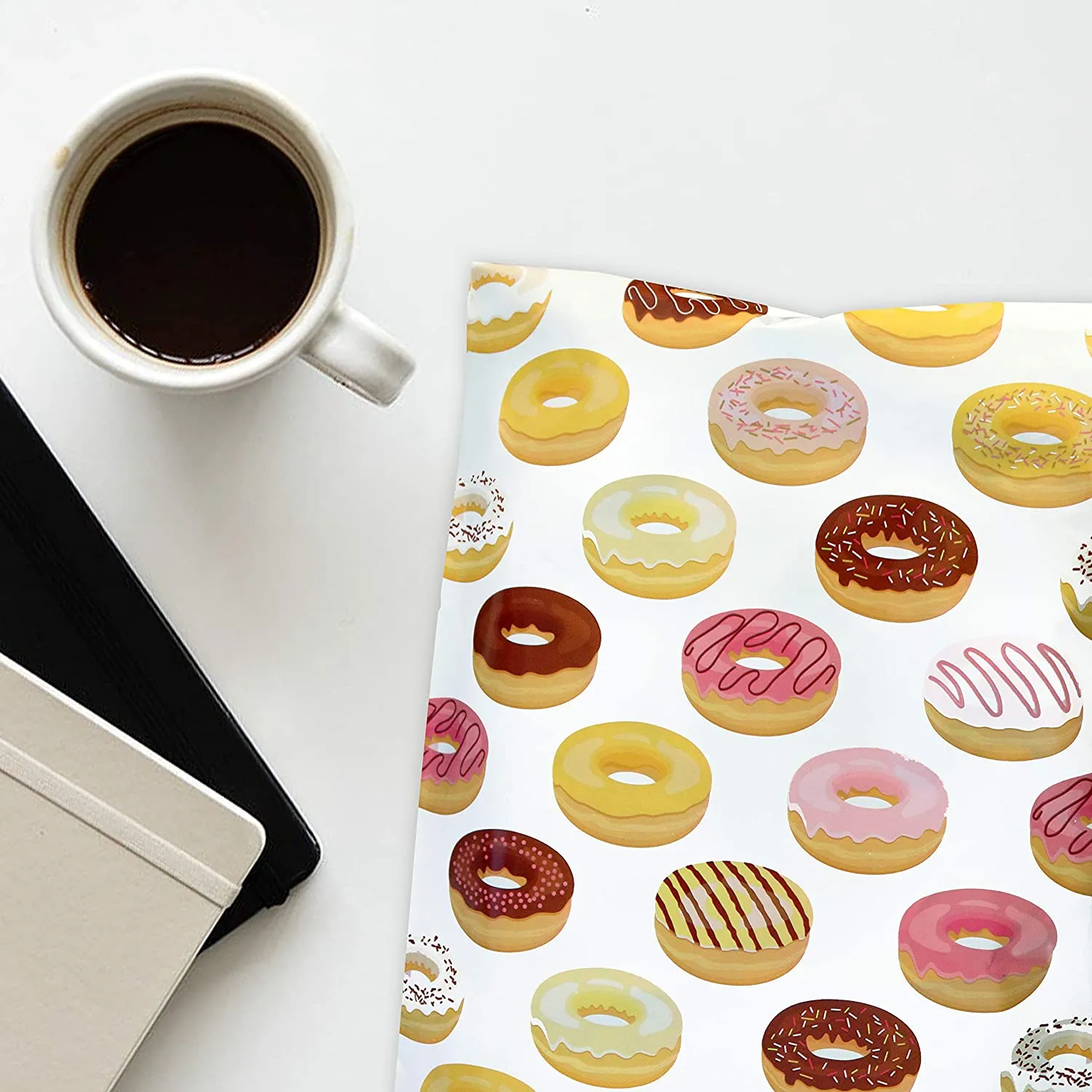Pack It Chic - 10X13 (100 Pack) Doughnut Pattern Poly Mailer Envelope Plastic Custom Mailing & Shipping Bags - Self Seal