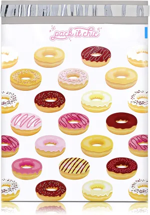 Pack It Chic - 10X13 (100 Pack) Doughnut Pattern Poly Mailer Envelope Plastic Custom Mailing & Shipping Bags - Self Seal