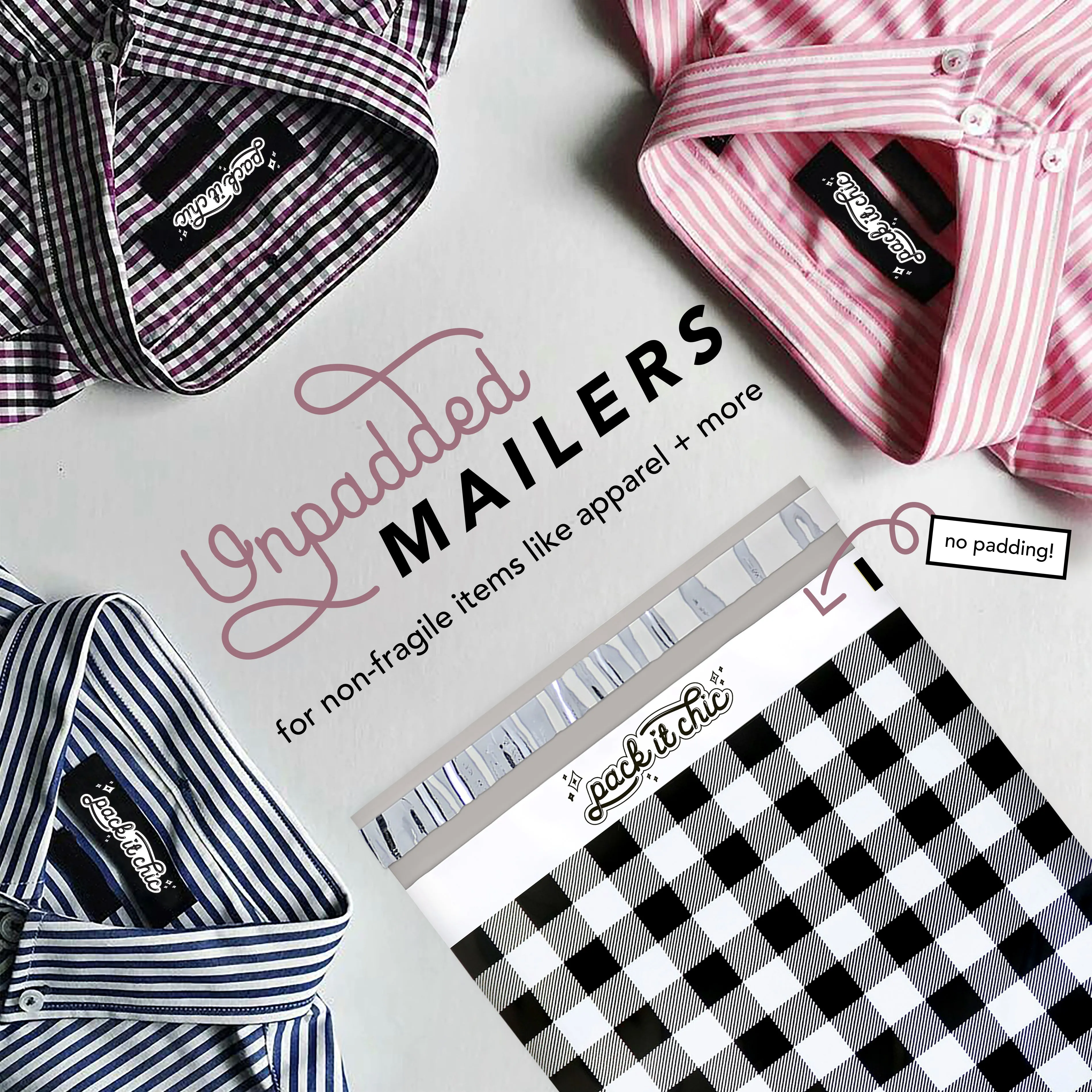 Pack It Chic - 10X13 (100 Pack) Gingham Plaid Poly Mailer Envelope Plastic Custom Mailing & Shipping Bags - Self Seal