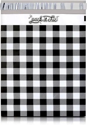 Pack It Chic - 10X13 (100 Pack) Gingham Plaid Poly Mailer Envelope Plastic Custom Mailing & Shipping Bags - Self Seal