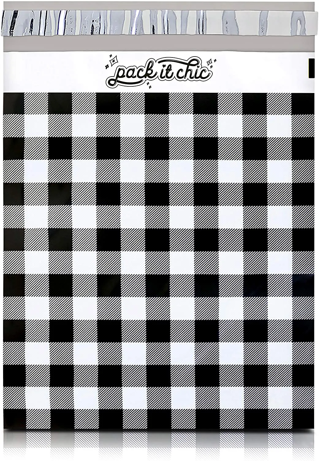 Pack It Chic - 10X13 (100 Pack) Gingham Plaid Poly Mailer Envelope Plastic Custom Mailing & Shipping Bags - Self Seal