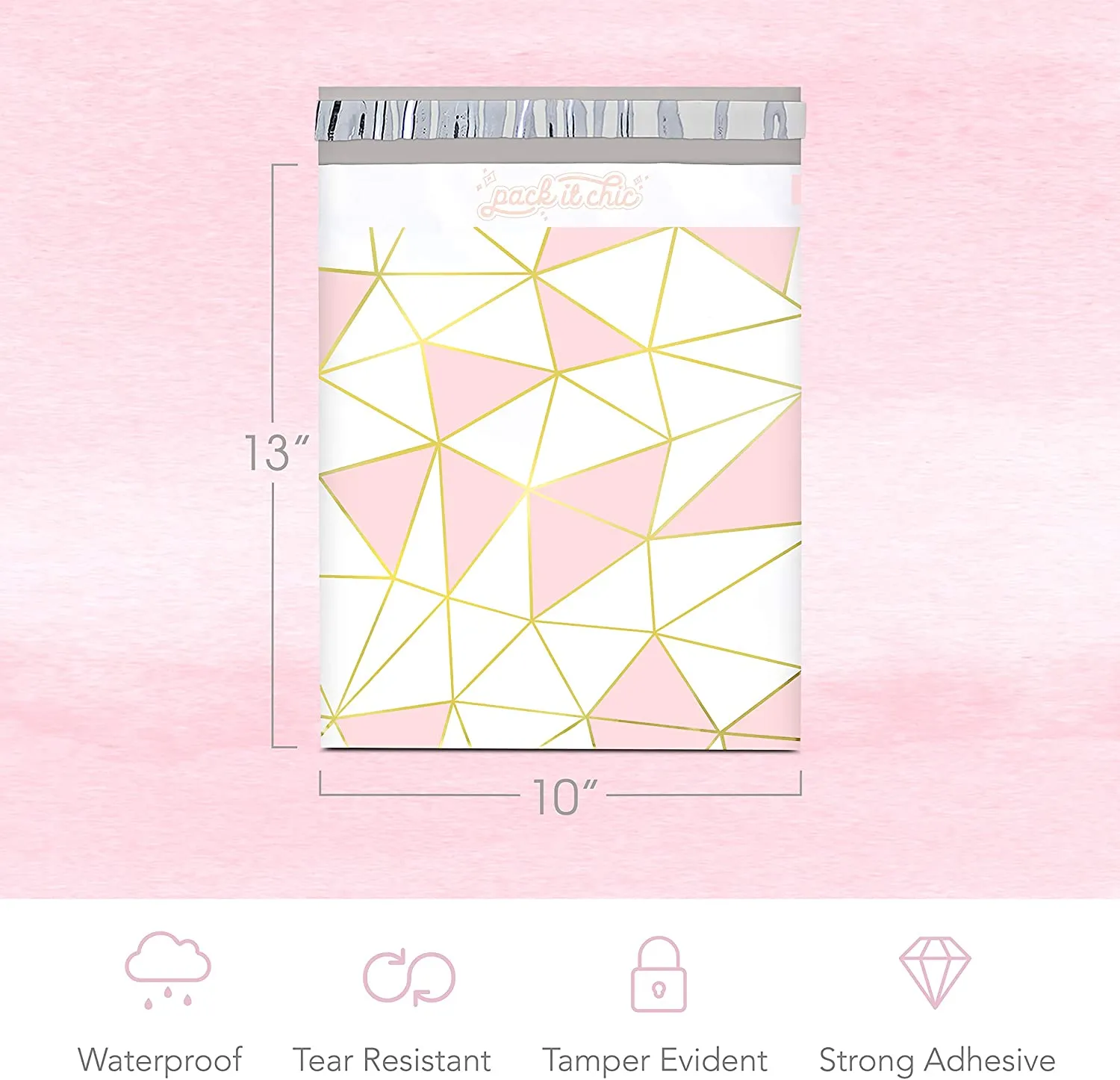 Pack It Chic - 10X13 (100 Pack) Mosaic Triangle Poly Mailer Envelope Plastic Custom Mailing & Shipping Bags - Self Seal