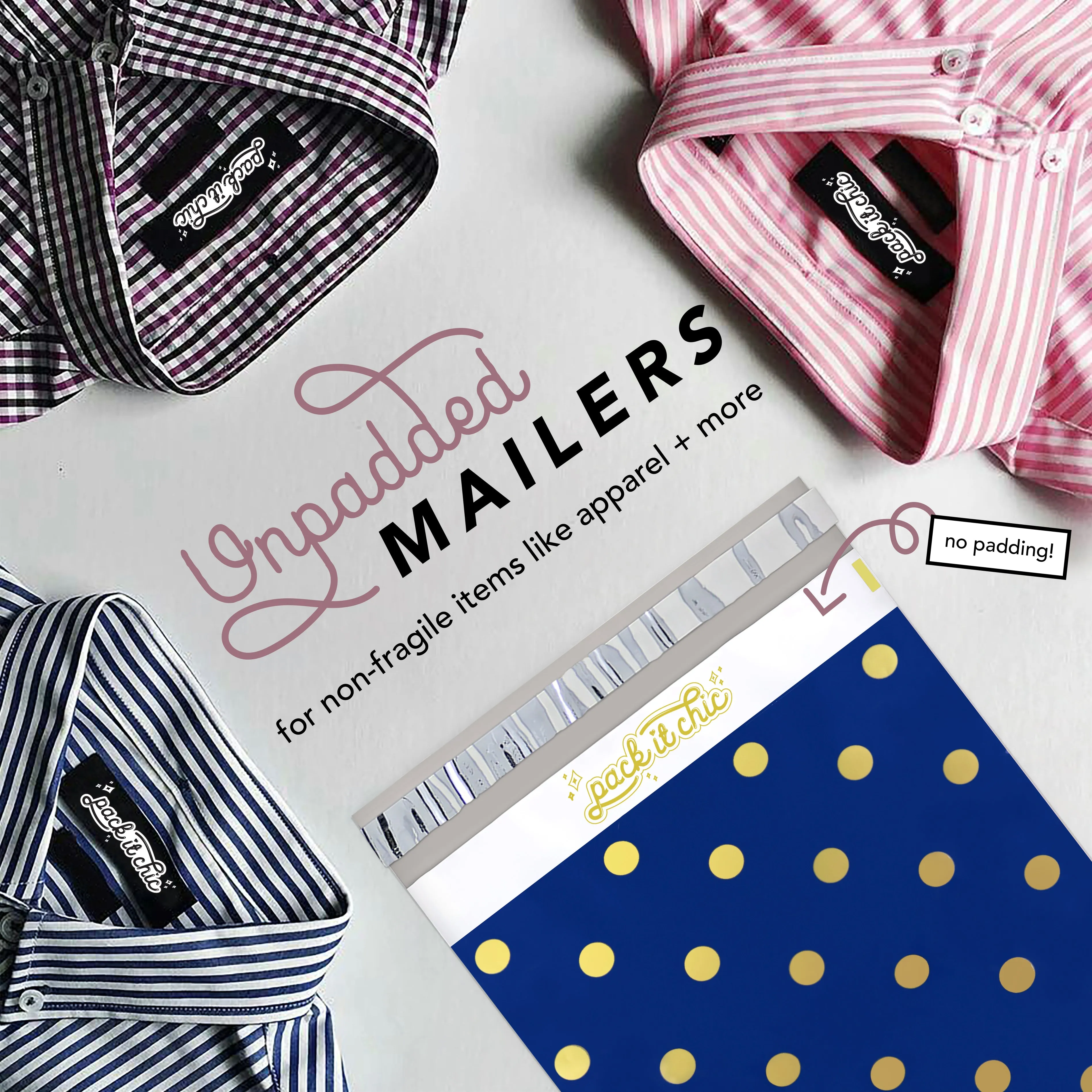 Pack It Chic - 10X13 (100 Pack) Navy Polka Dot - Thank You Poly Mailer Envelope Plastic Custom Mailing & Shipping Bags - Self Seal