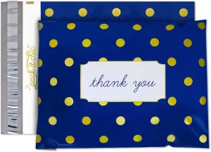 Pack It Chic - 10X13 (100 Pack) Navy Polka Dot - Thank You Poly Mailer Envelope Plastic Custom Mailing & Shipping Bags - Self Seal