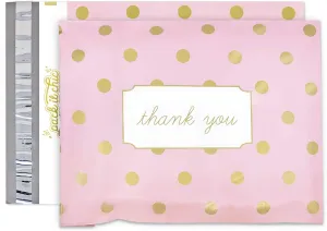 Pack It Chic - 10X13 (100 Pack) Pink Polka Dot - Thank You Poly Mailer Envelope Plastic Custom Mailing & Shipping Bags - Self Seal