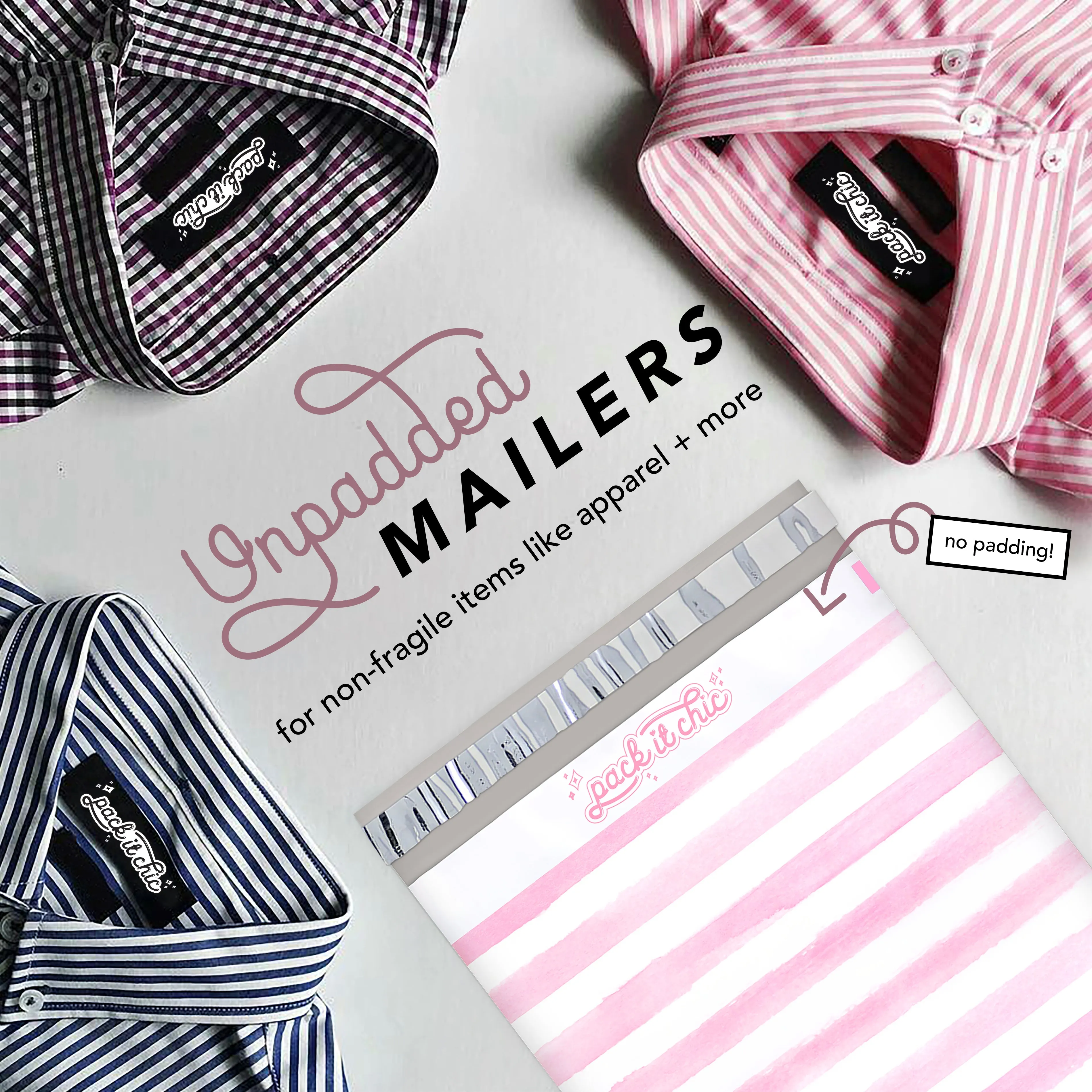 Pack It Chic - 10X13 (100 Pack) Pink Watercolor Stripes Poly Mailer Envelope Plastic Custom Mailing & Shipping Bags - Self Seal