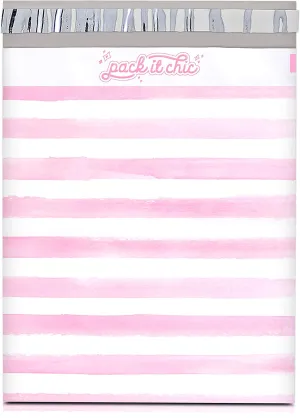 Pack It Chic - 10X13 (100 Pack) Pink Watercolor Stripes Poly Mailer Envelope Plastic Custom Mailing & Shipping Bags - Self Seal
