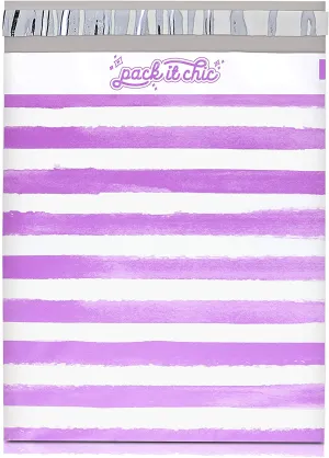 Pack It Chic - 10X13 (100 Pack) Purple Watercolor Stripes Poly Mailer Envelope Plastic Custom Mailing & Shipping Bags - Self Seal