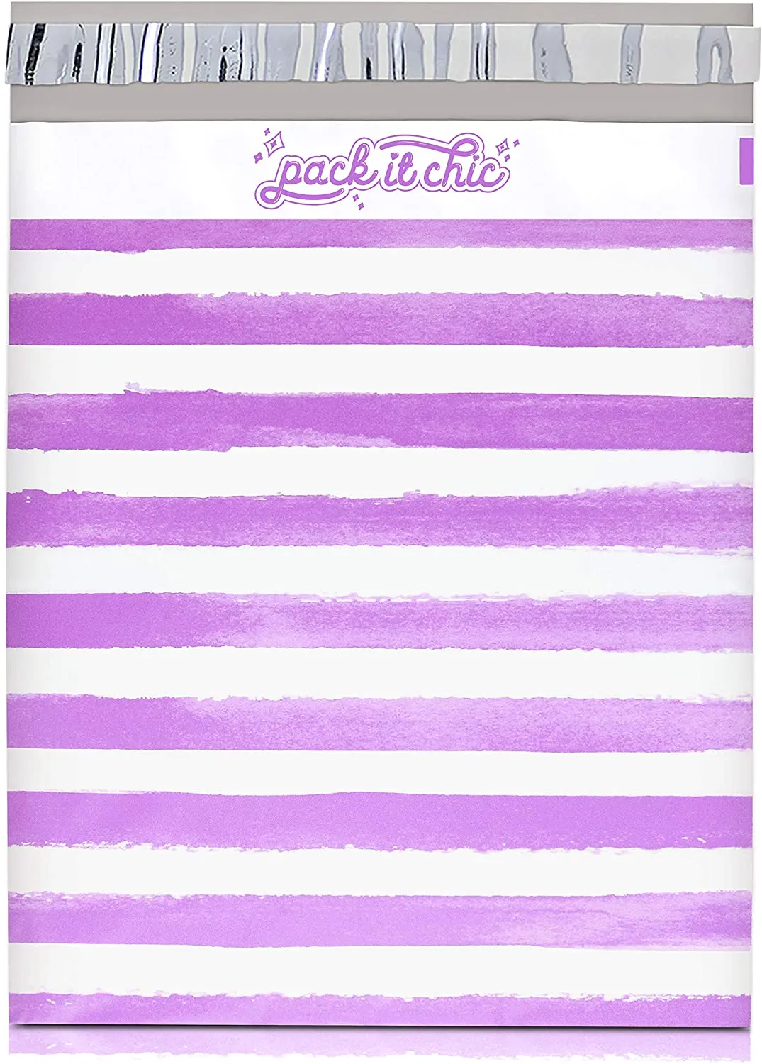 Pack It Chic - 10X13 (100 Pack) Purple Watercolor Stripes Poly Mailer Envelope Plastic Custom Mailing & Shipping Bags - Self Seal