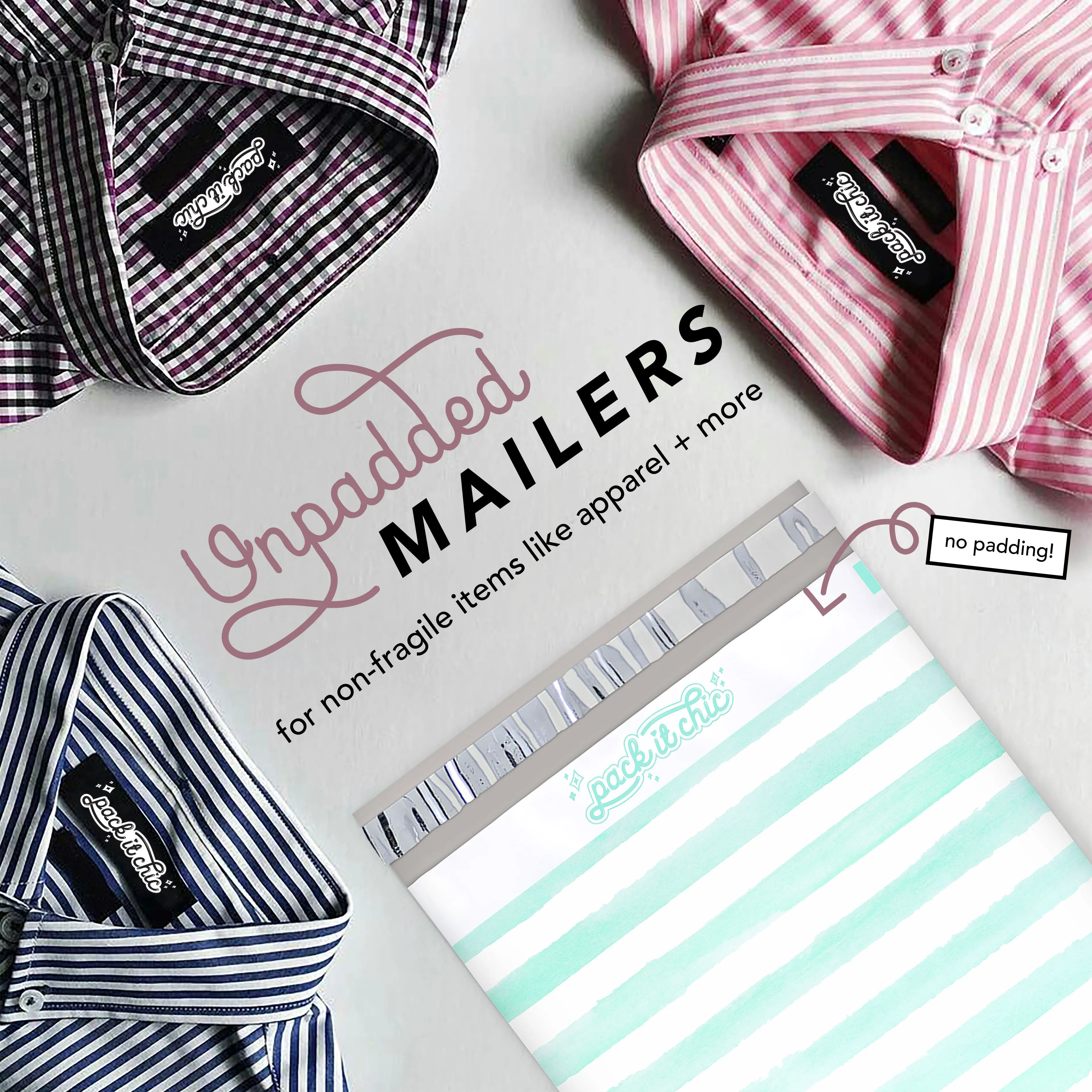 Pack It Chic - 10X13 (100 Pack) Teal Watercolor Stripes Poly Mailer Envelope Plastic Custom Mailing & Shipping Bags - Self Seal