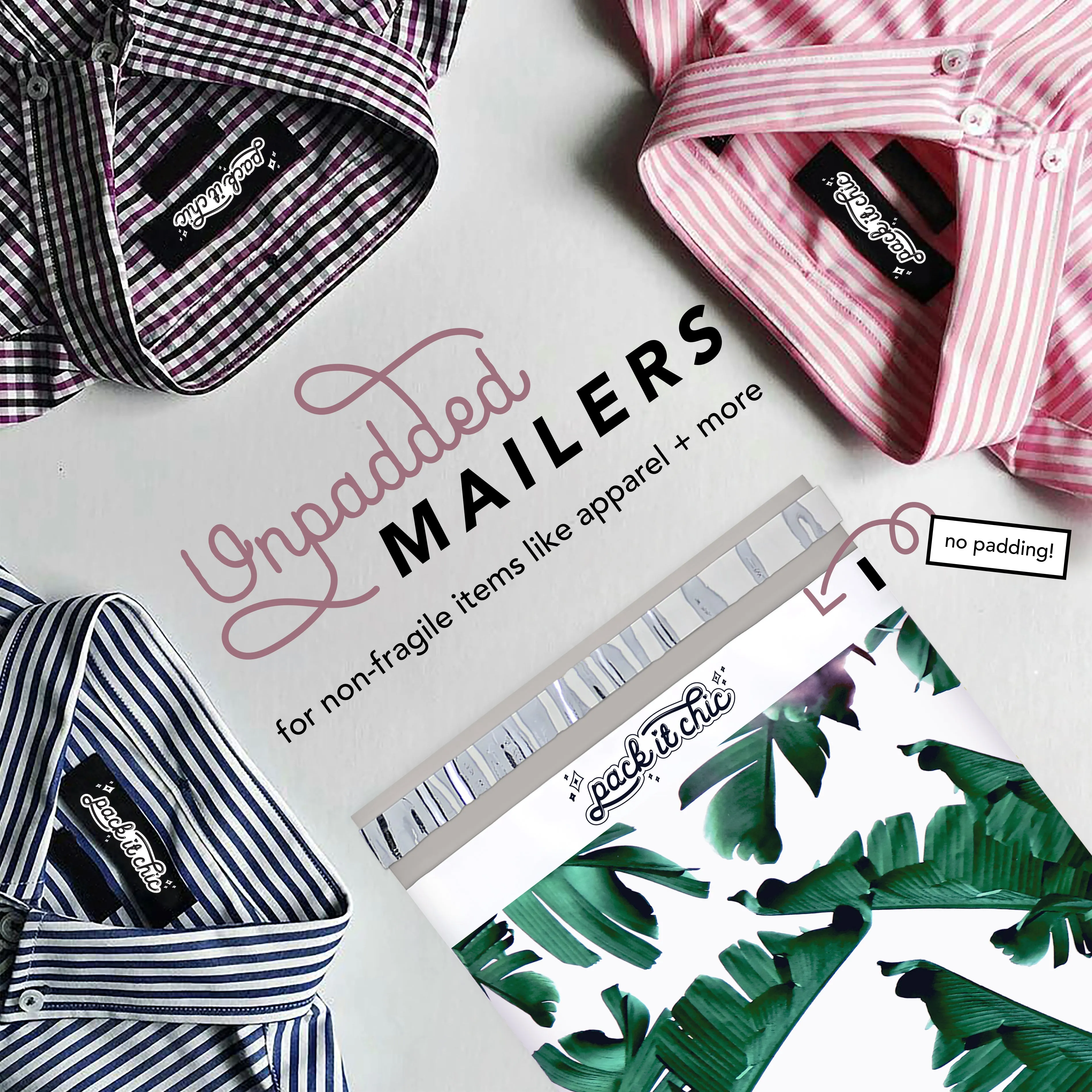 Pack It Chic - 10X13 (100 Pack) Tropical Leaves Poly Mailer Envelope Plastic Custom Mailing & Shipping Bags - Self Seal