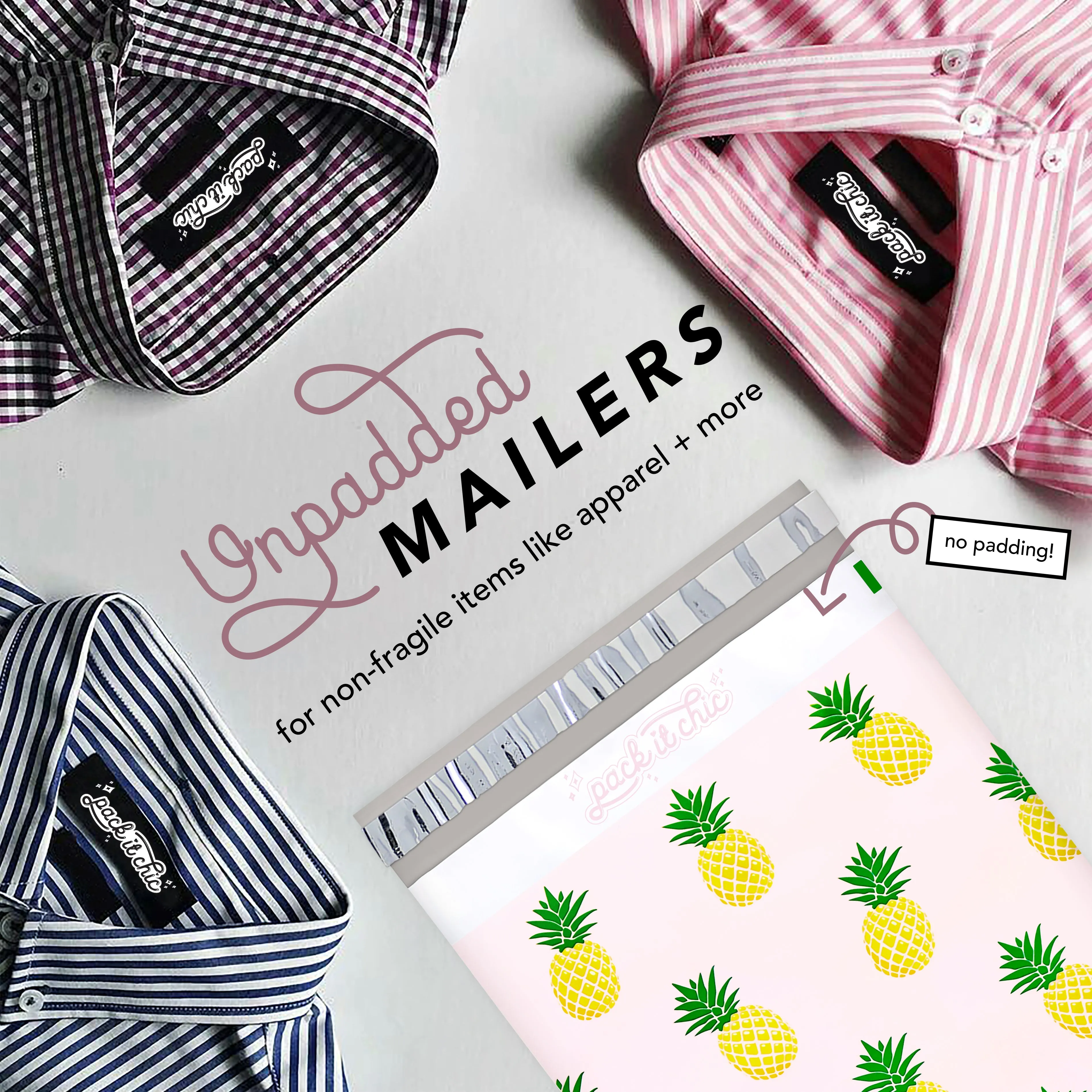 Pack It Chic - 10X13 (100 Pack) Tropical Pineapple Poly Mailer Envelope Plastic Custom Mailing & Shipping Bags - Self Seal
