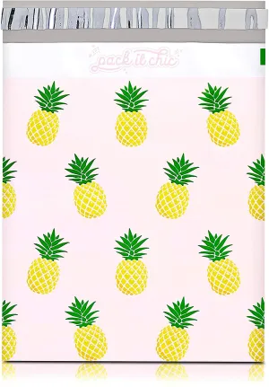 Pack It Chic - 10X13 (100 Pack) Tropical Pineapple Poly Mailer Envelope Plastic Custom Mailing & Shipping Bags - Self Seal