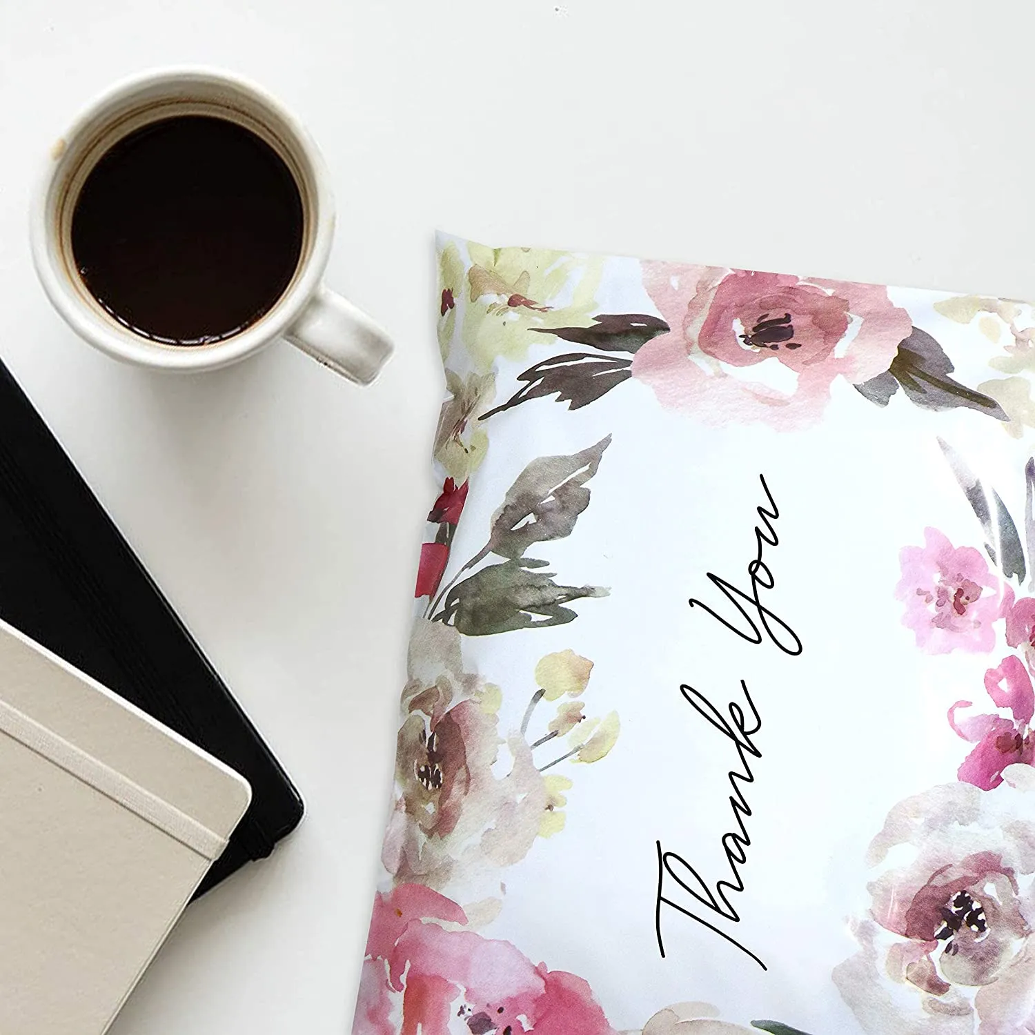 Pack It Chic - 12" X 15.5" (100 Pack) Floral Flowers - Thank You Poly Mailer Envelope Plastic Custom Mailing & Shipping Bags - Self Seal