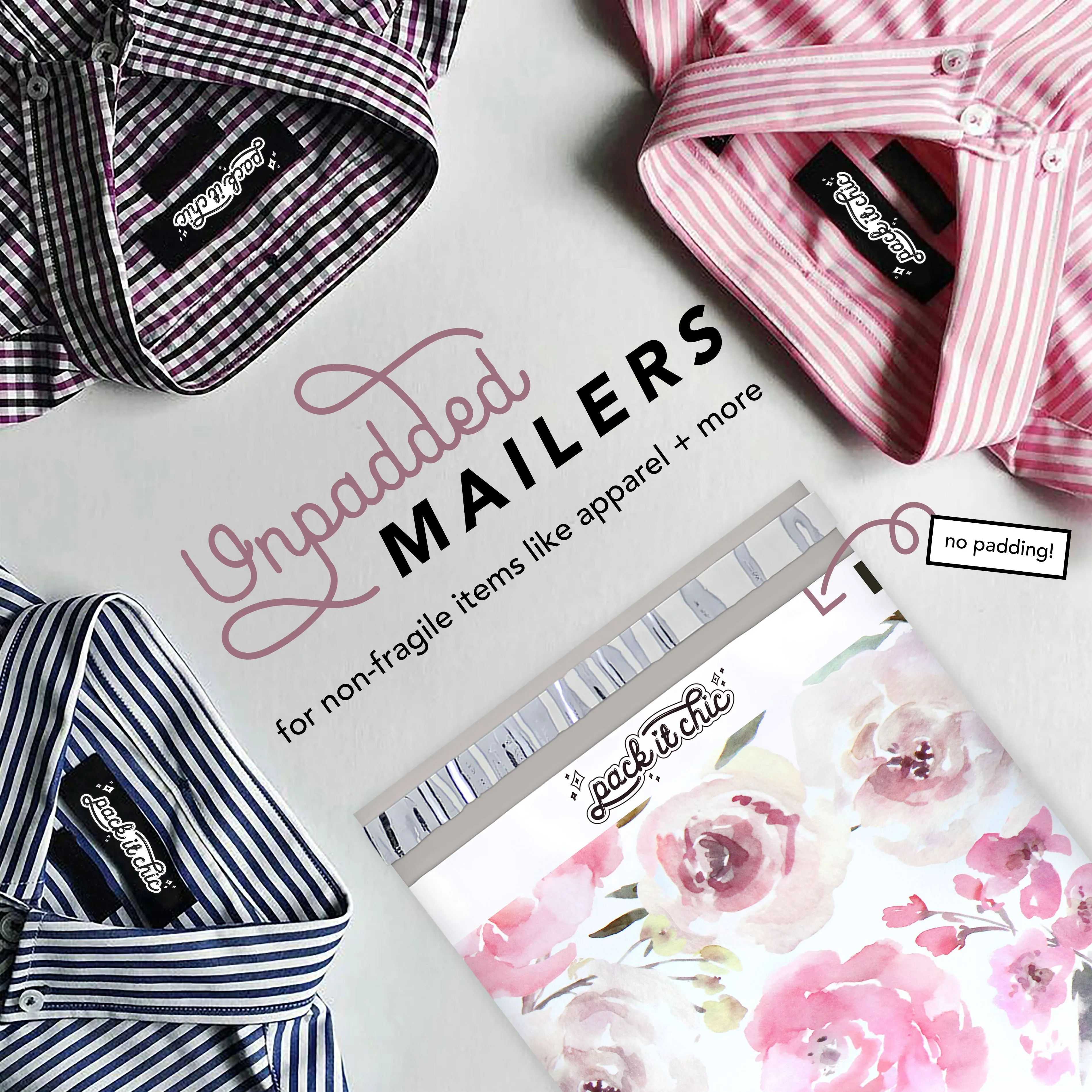 Pack It Chic - 12" X 15.5" (100 Pack) Floral Flowers - Thank You Poly Mailer Envelope Plastic Custom Mailing & Shipping Bags - Self Seal