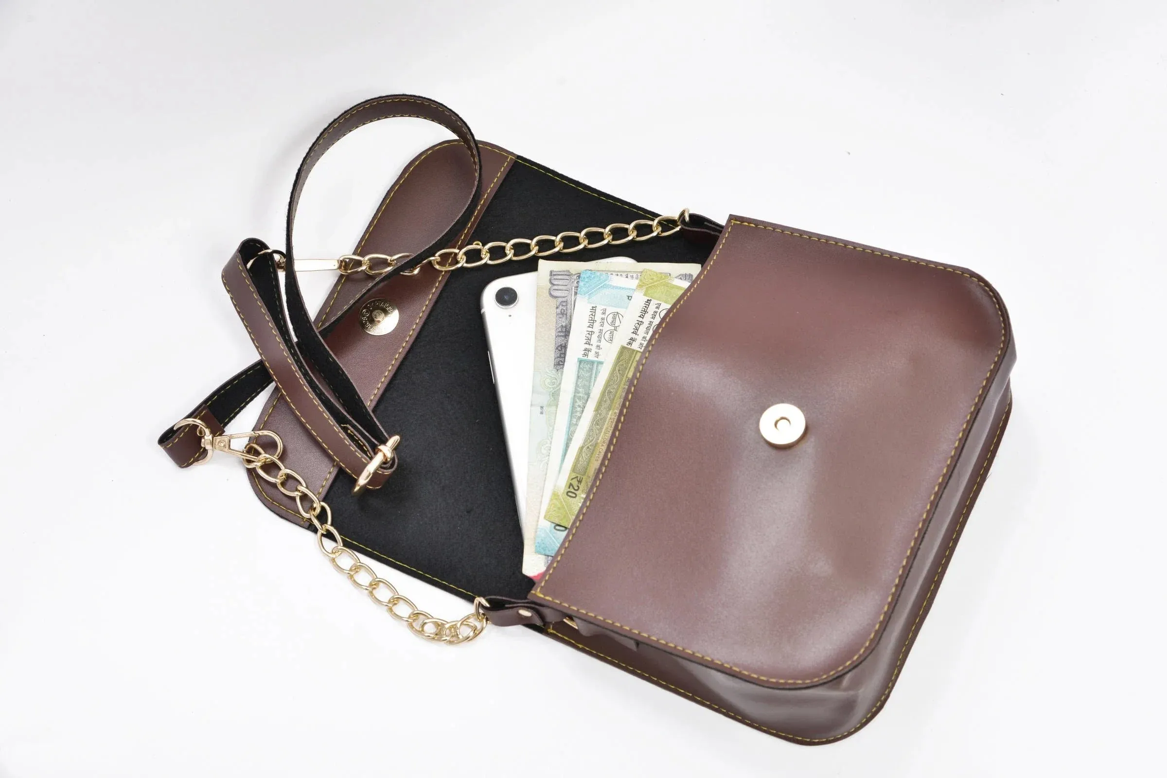 Personalized Chained Sling Bag - Brown