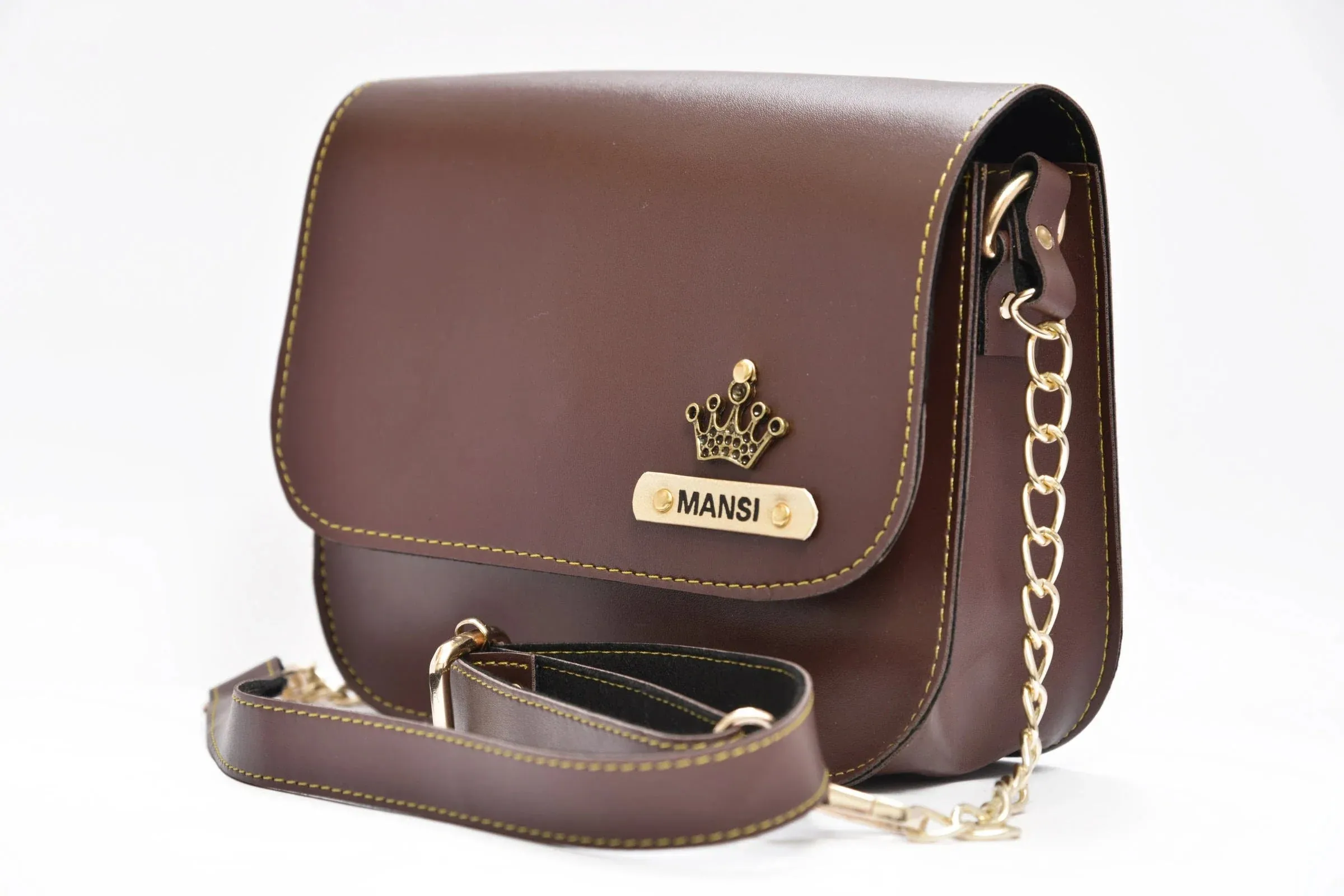 Personalized Chained Sling Bag - Brown