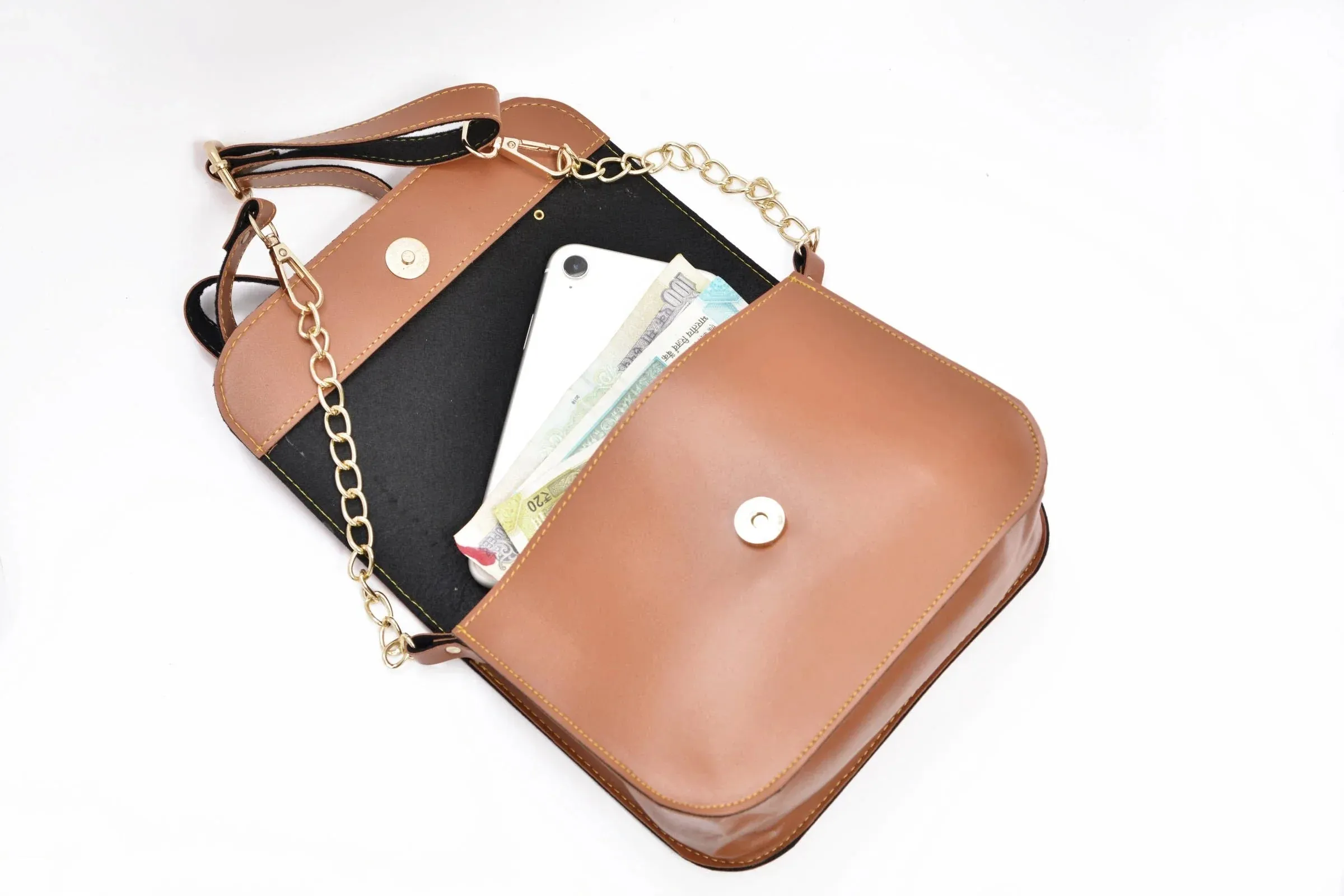 Personalized Chained Sling Bag - Tan