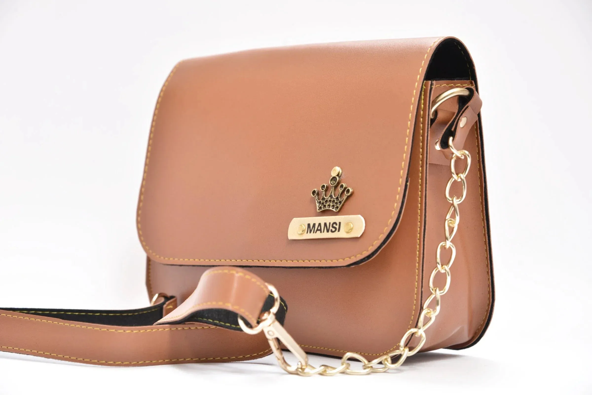 Personalized Chained Sling Bag - Tan