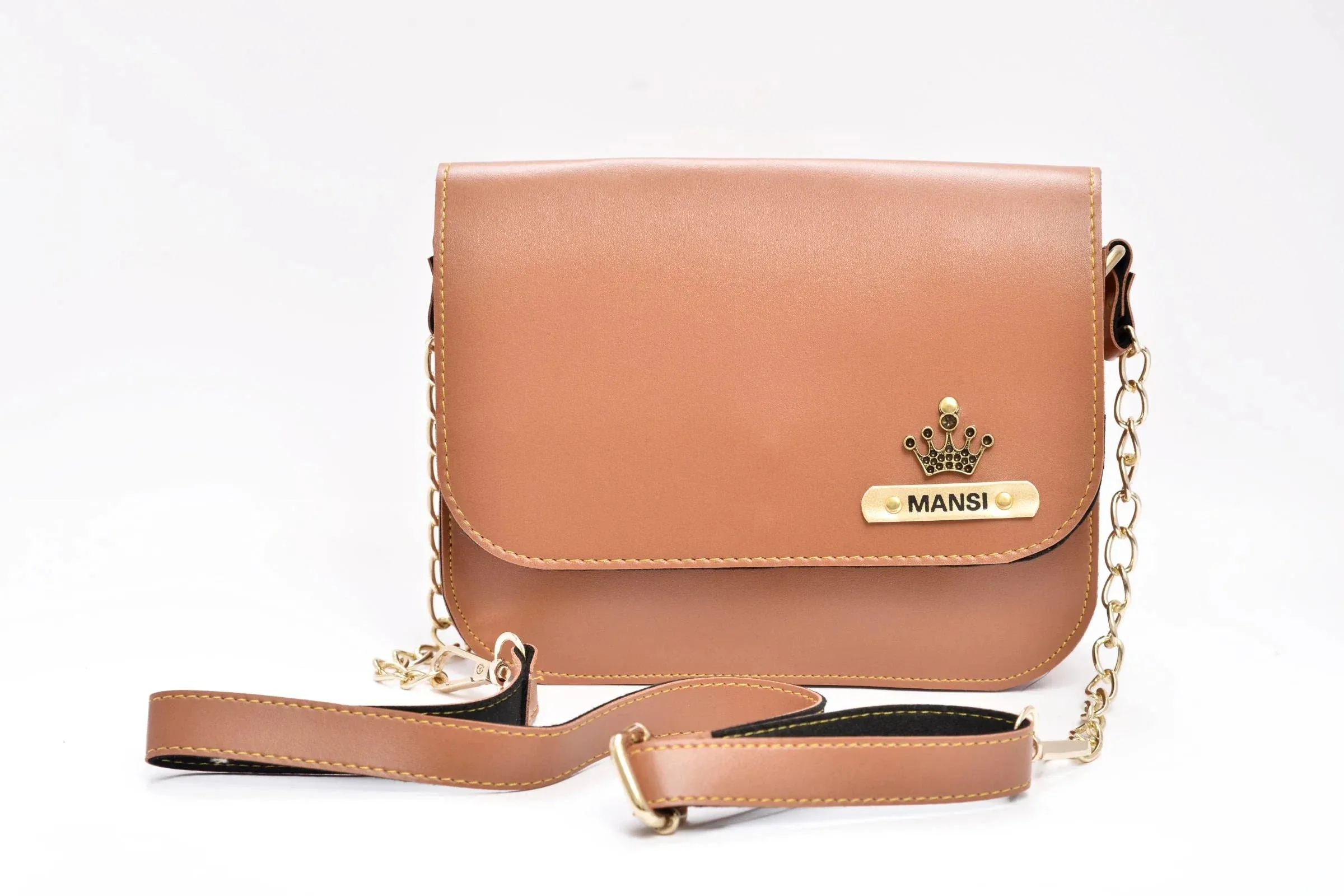 Personalized Chained Sling Bag - Tan