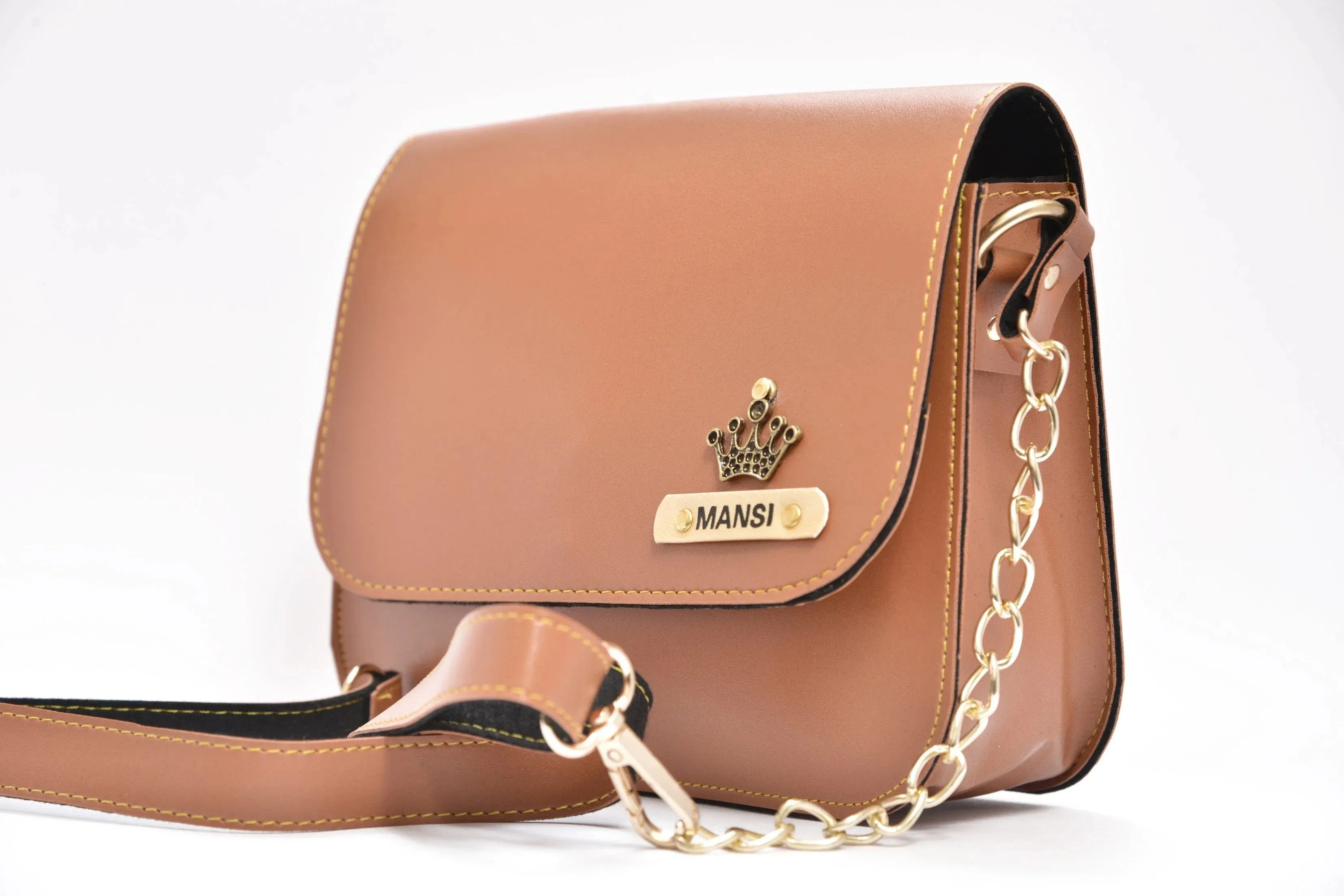 Personalized Couple's Combo : Chained Sling Bag( Product 1 ) & Men's Wallet(Product 2) - Tan